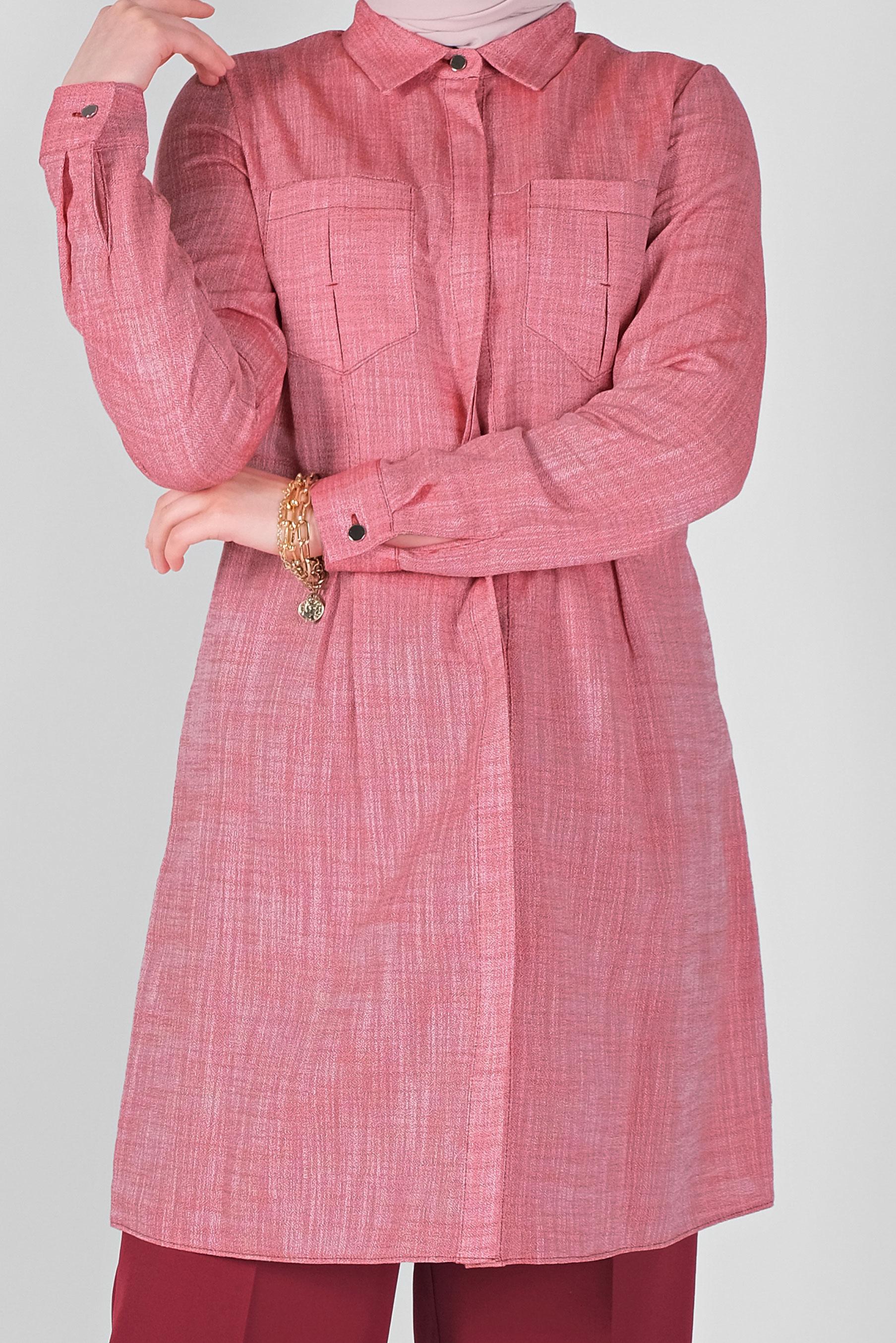 Tesettür giyim KIRMIZI PAMUKLU KIRÇILLI TUNİK 41491