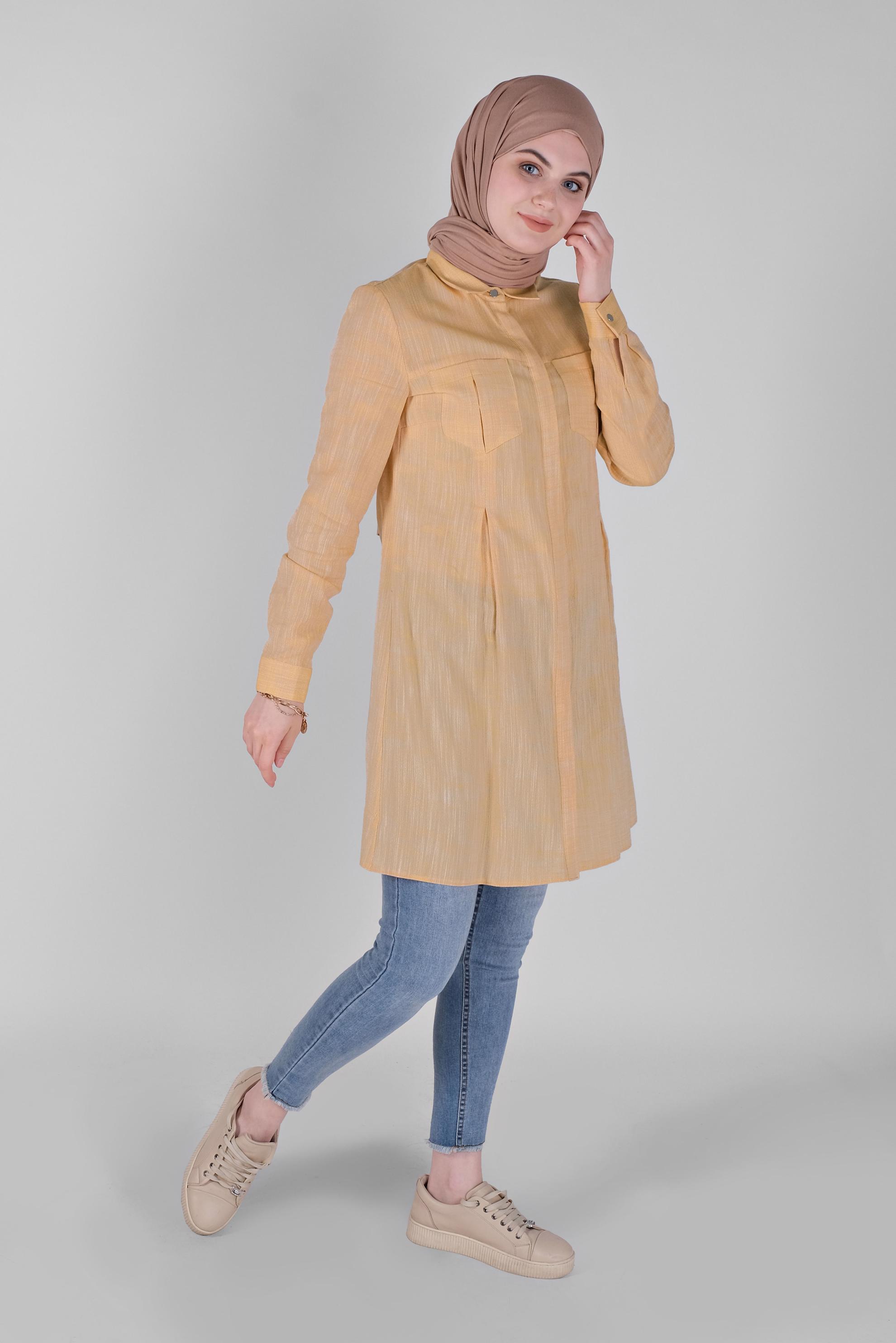 Tesettür giyim SARI PAMUKLU KIRÇILLI TUNİK 41491