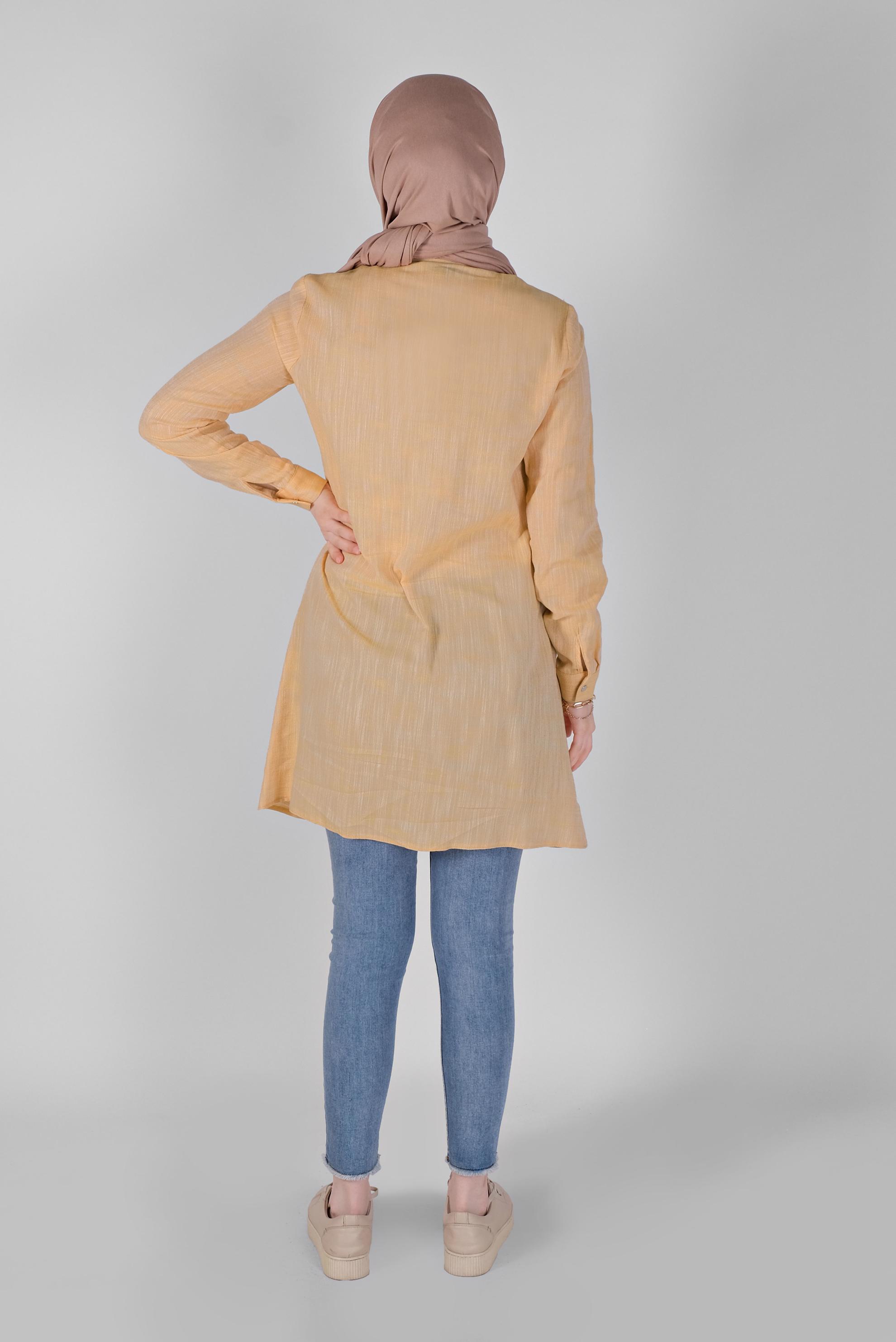 Tesettür giyim SARI PAMUKLU KIRÇILLI TUNİK 41491