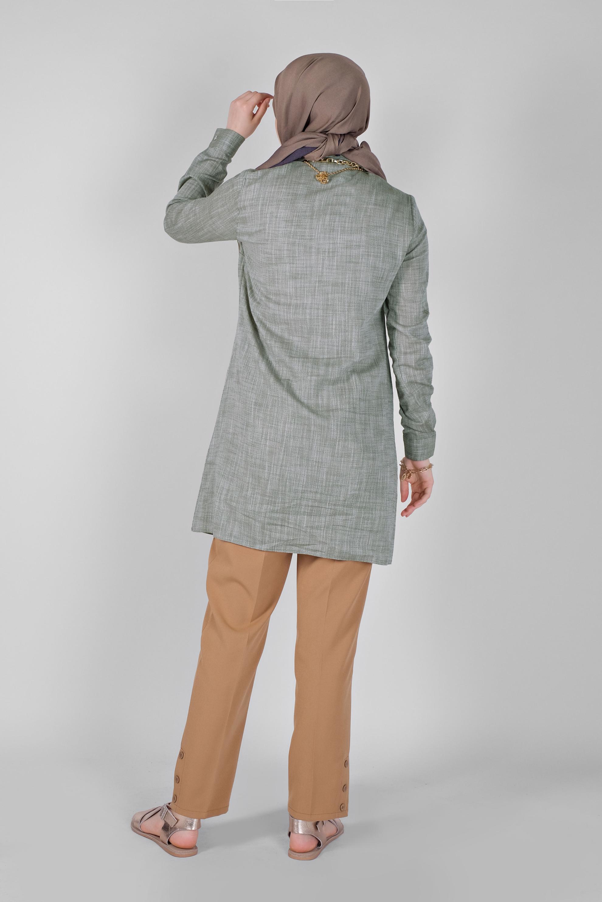 Tesettür giyim HAKİ PAMUKLU KIRÇILLI TUNİK 41491