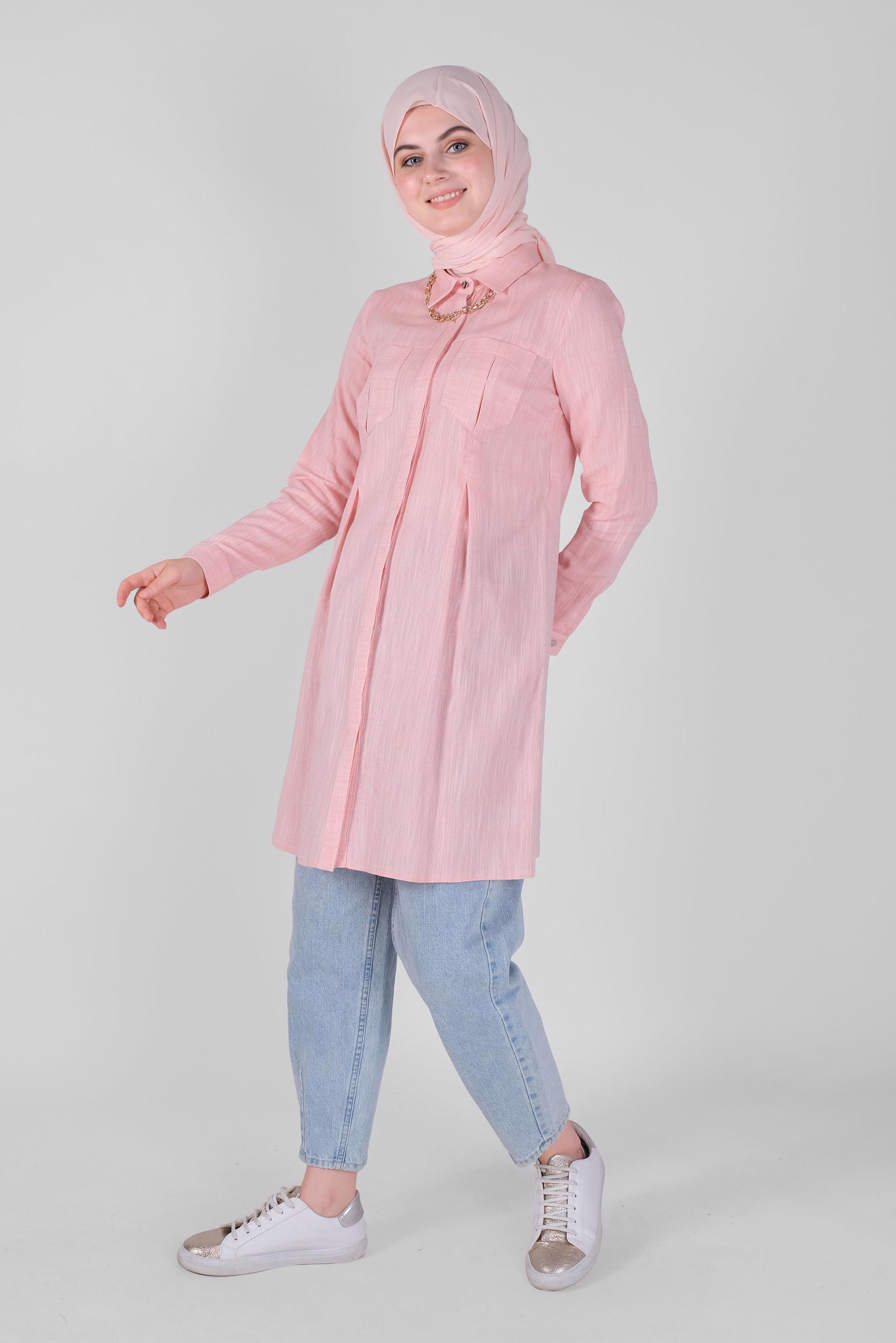 Tesettür giyim PUDRA PAMUKLU KIRÇILLI TUNİK 41491