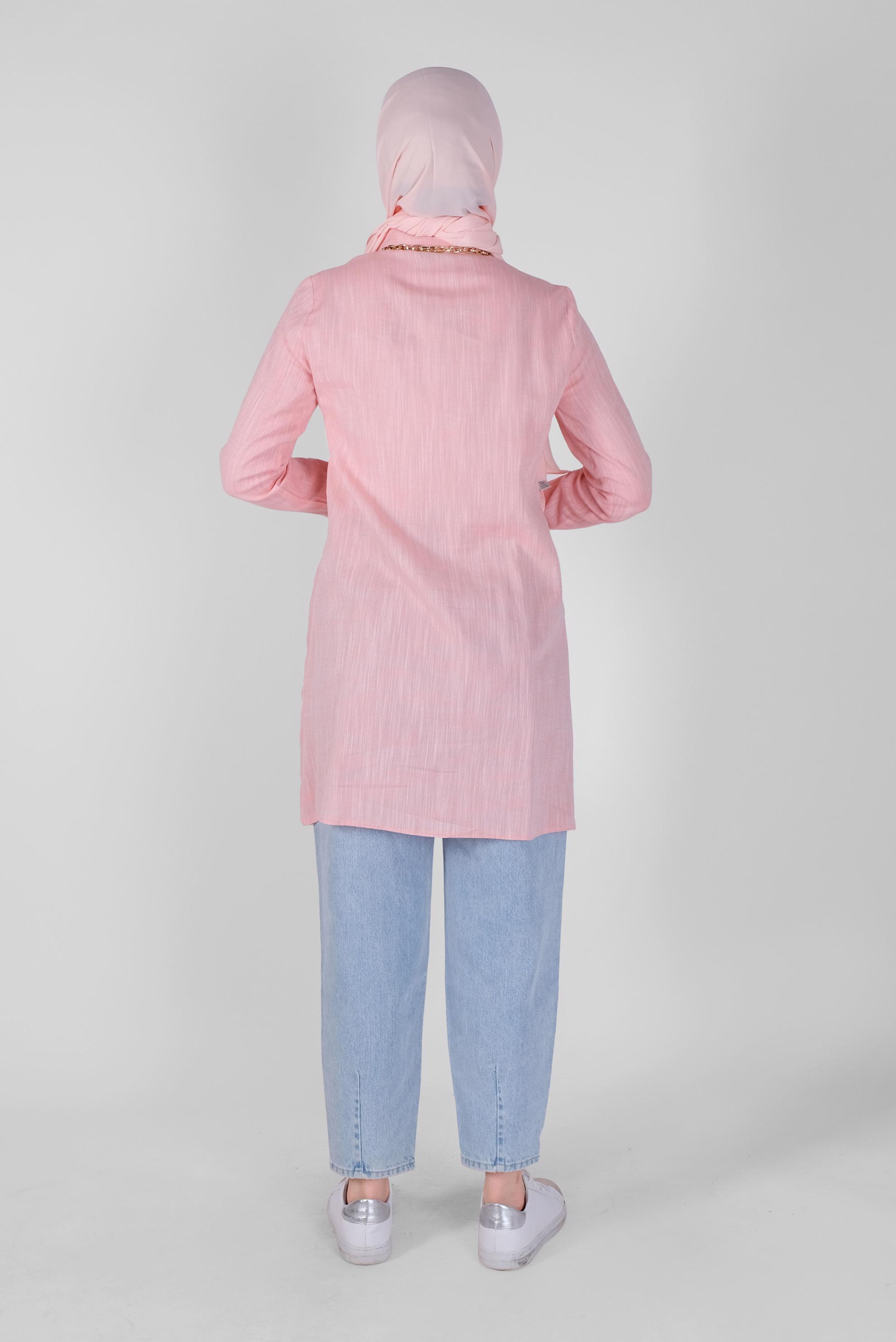 Tesettür giyim PUDRA PAMUKLU KIRÇILLI TUNİK 41491