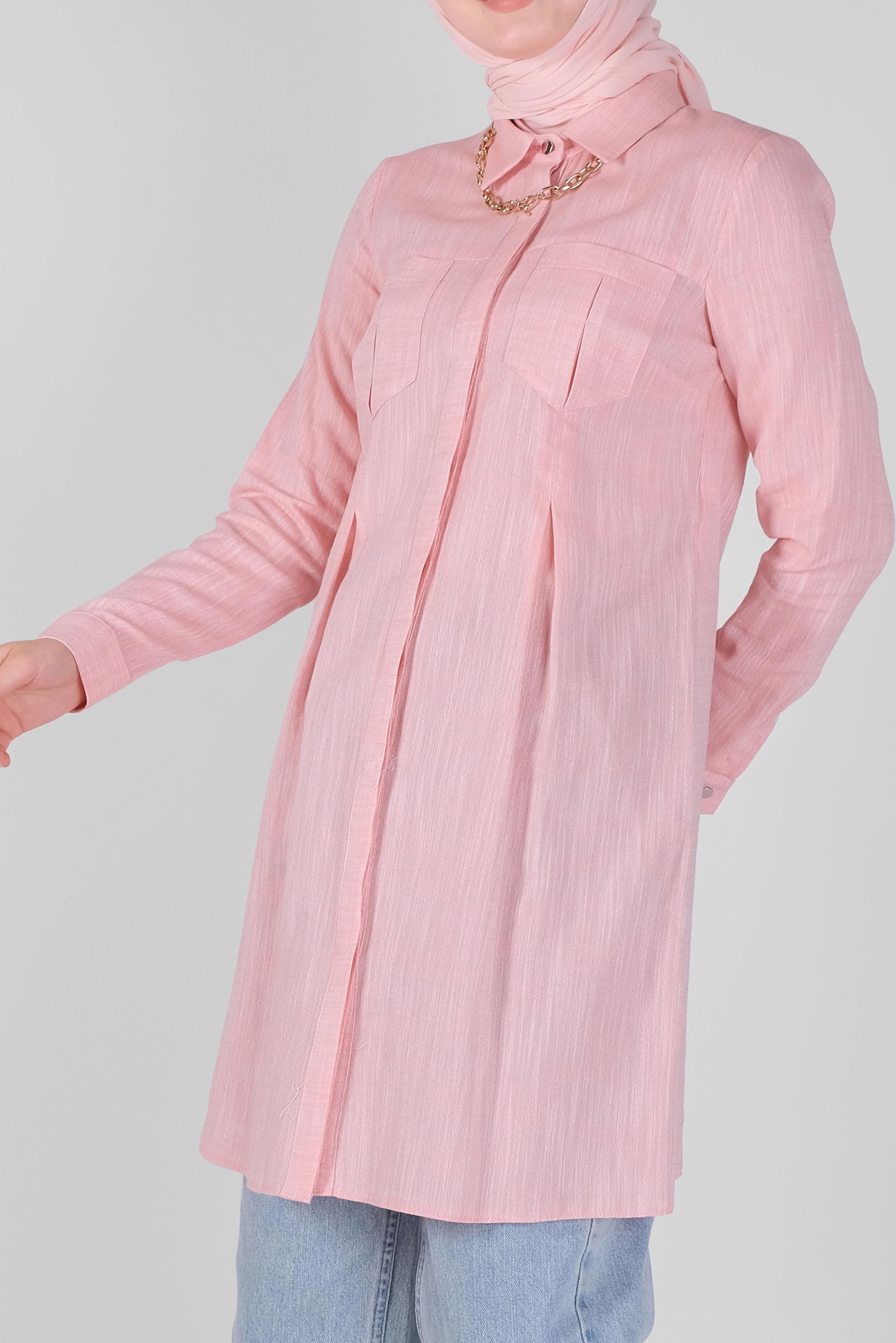 Tesettür giyim PUDRA PAMUKLU KIRÇILLI TUNİK 41491