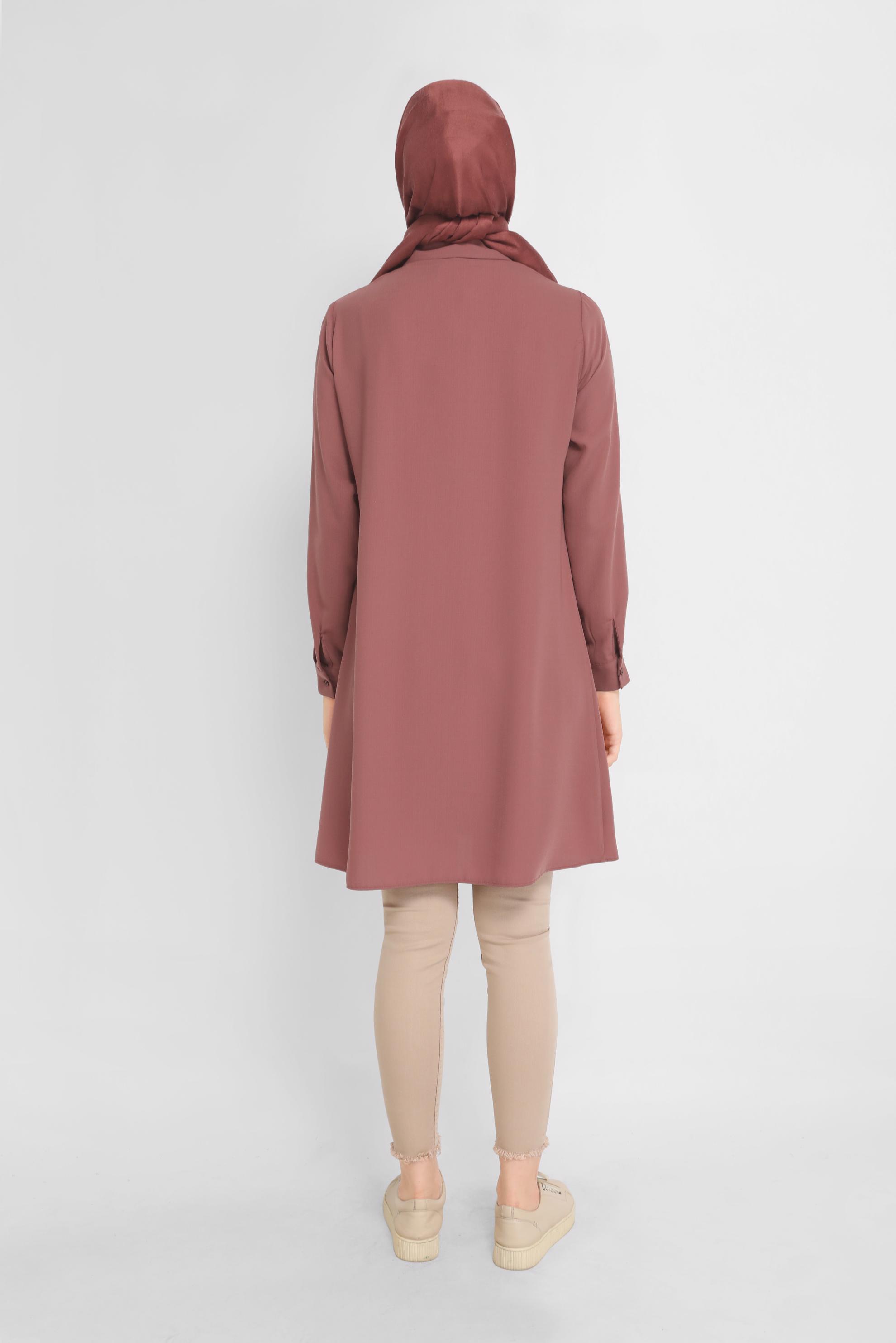 Tesettür giyim TURUNCU ÇİÇEK İŞLEMELİ DÜĞMELİ TUNİK 41493 