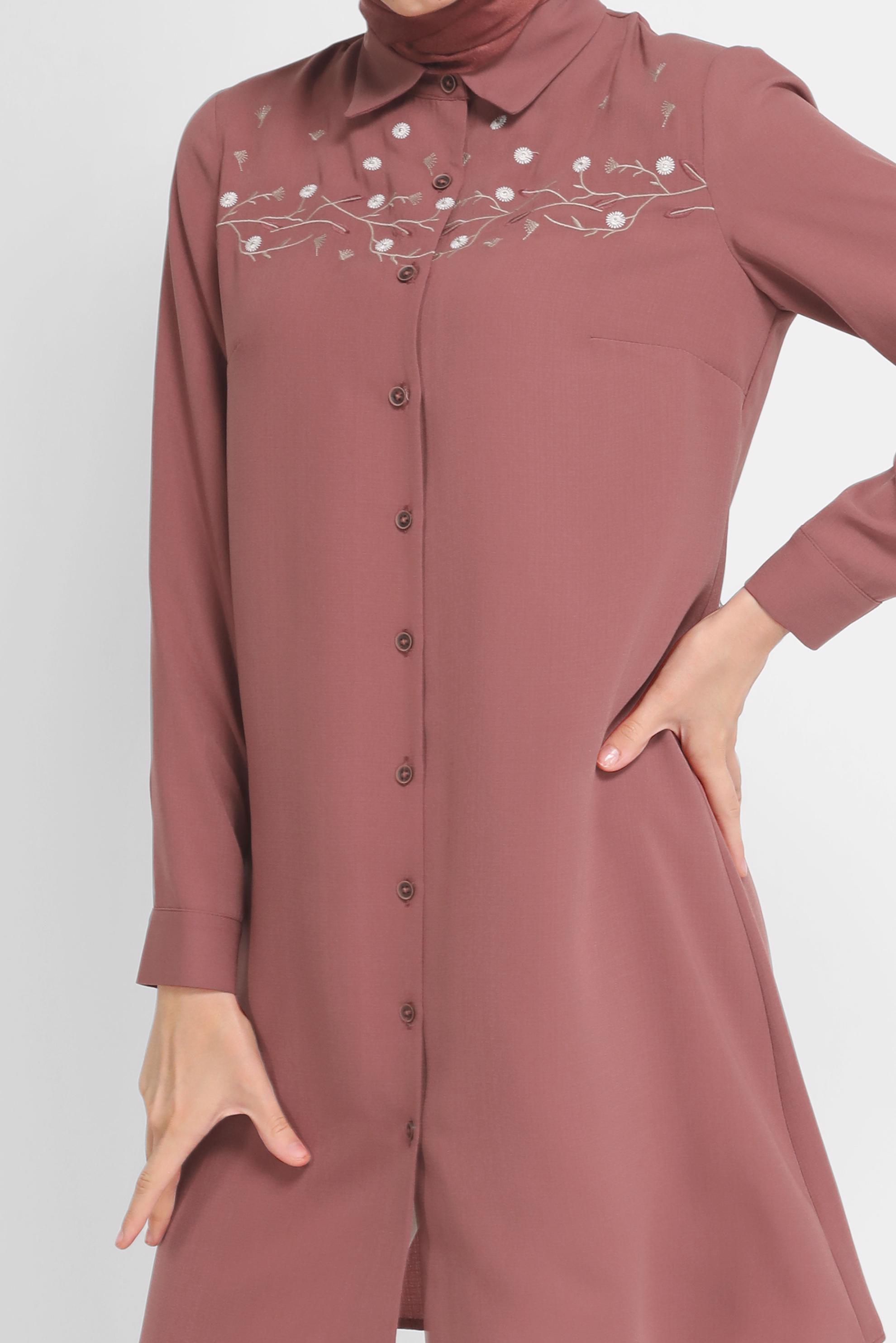 Tesettür giyim TURUNCU ÇİÇEK İŞLEMELİ DÜĞMELİ TUNİK 41493 