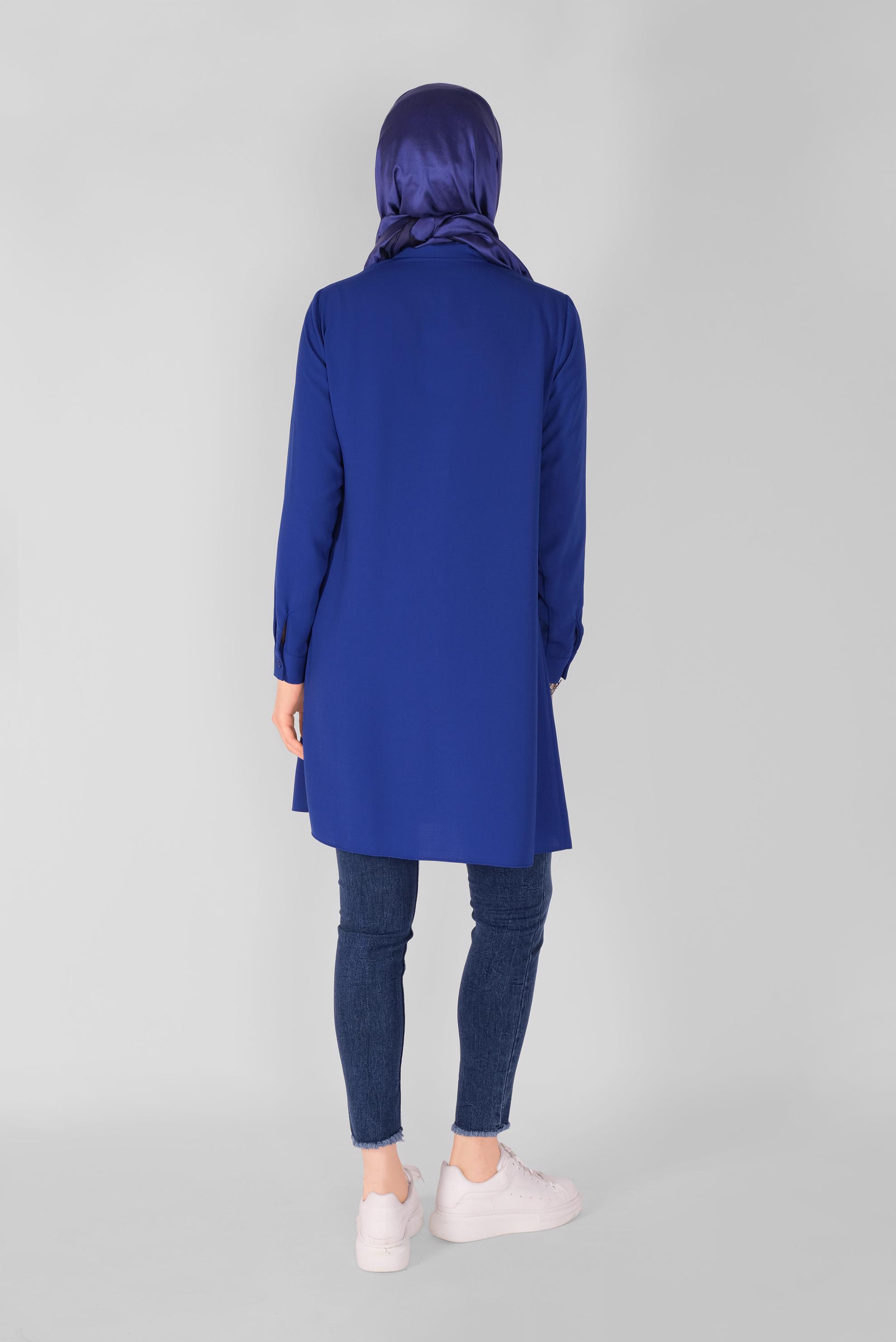 Tesettür giyim LACİVERT ÇİÇEK İŞLEMELİ DÜĞMELİ TUNİK 41493 