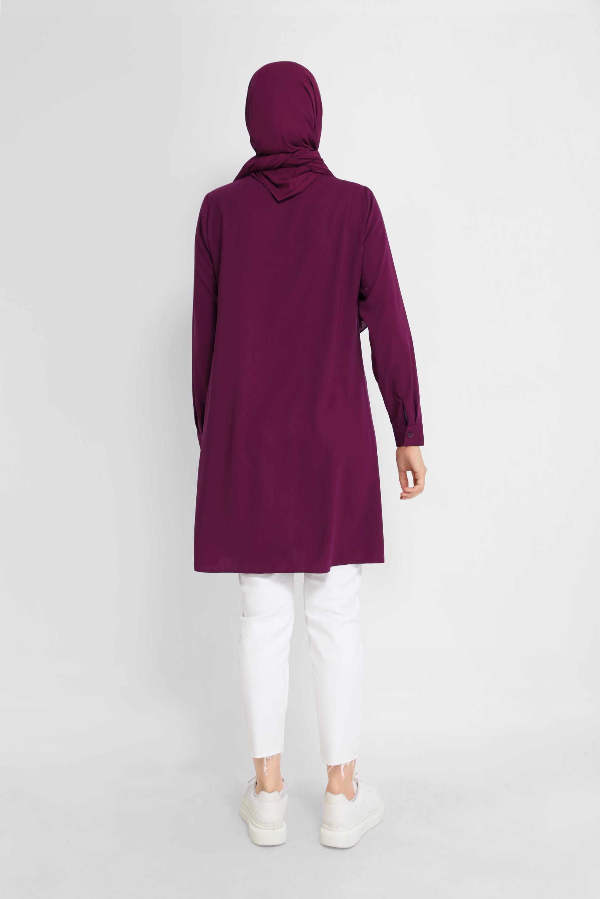 Tesettür giyim MÜRDÜM ÇİÇEK İŞLEMELİ DÜĞMELİ TUNİK 41493 