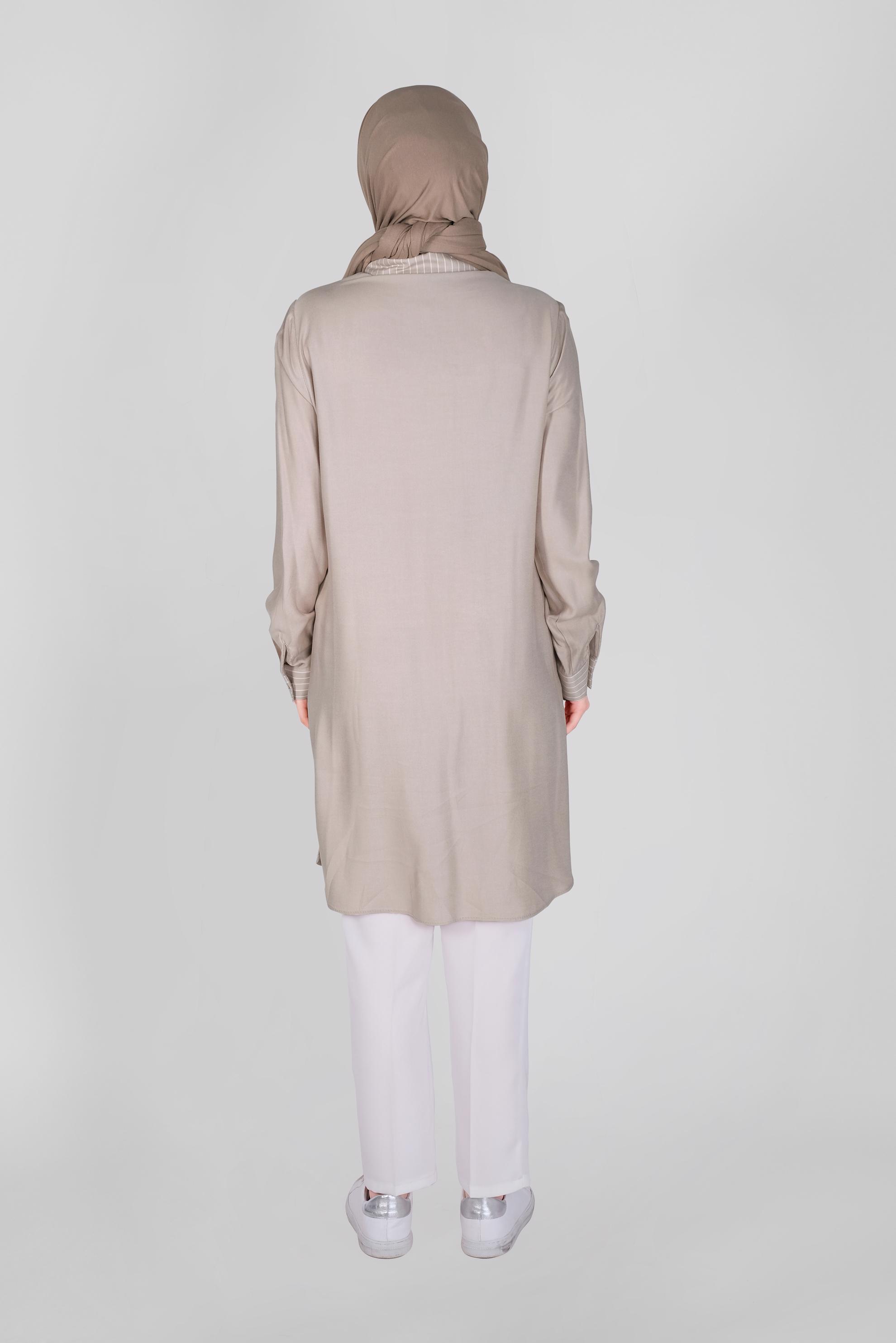 Tesettür giyim BEJ DANTELLİ DÜĞMELİ TUNİK 41494 