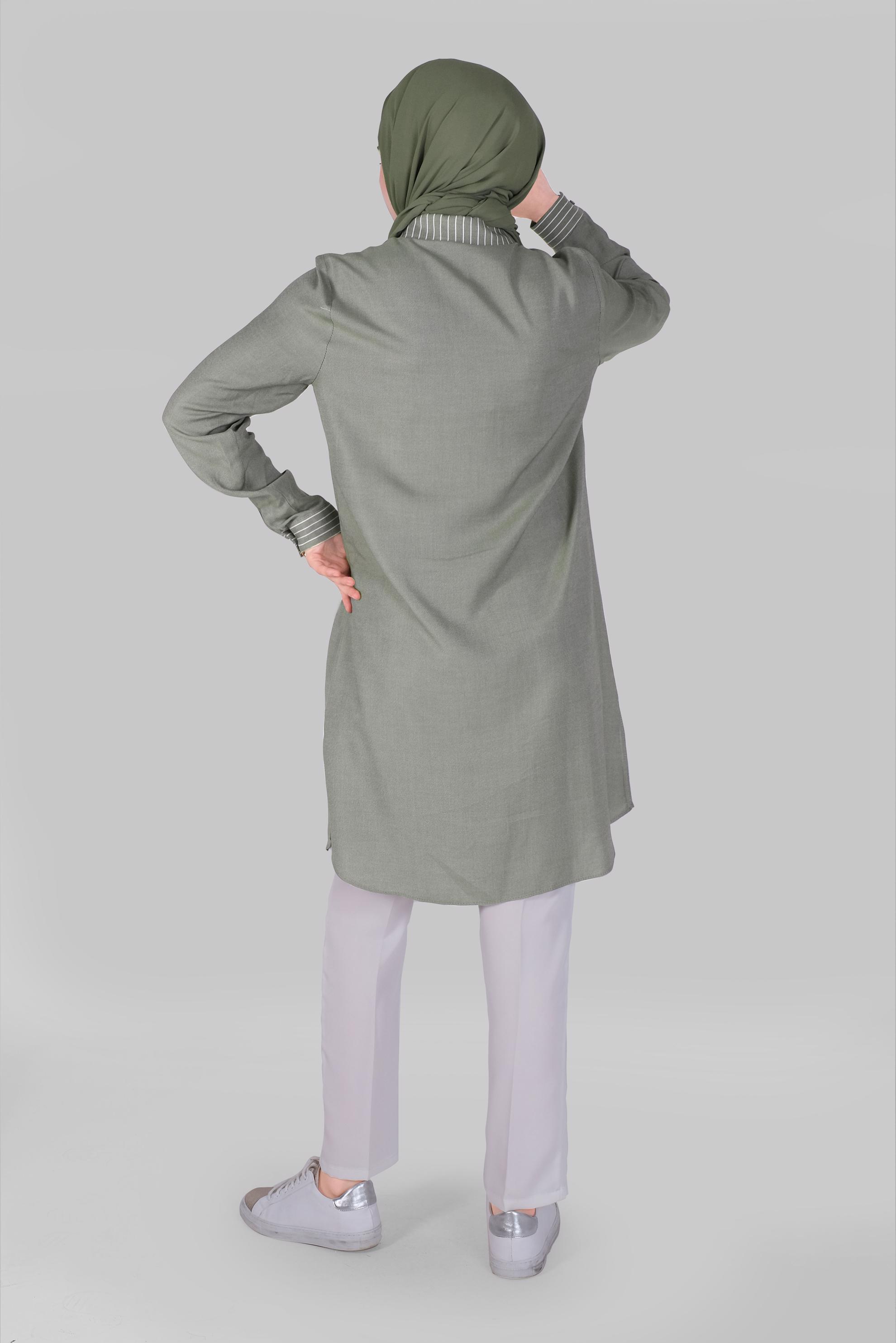 Tesettür giyim HAKİ DANTELLİ DÜĞMELİ TUNİK 41494 