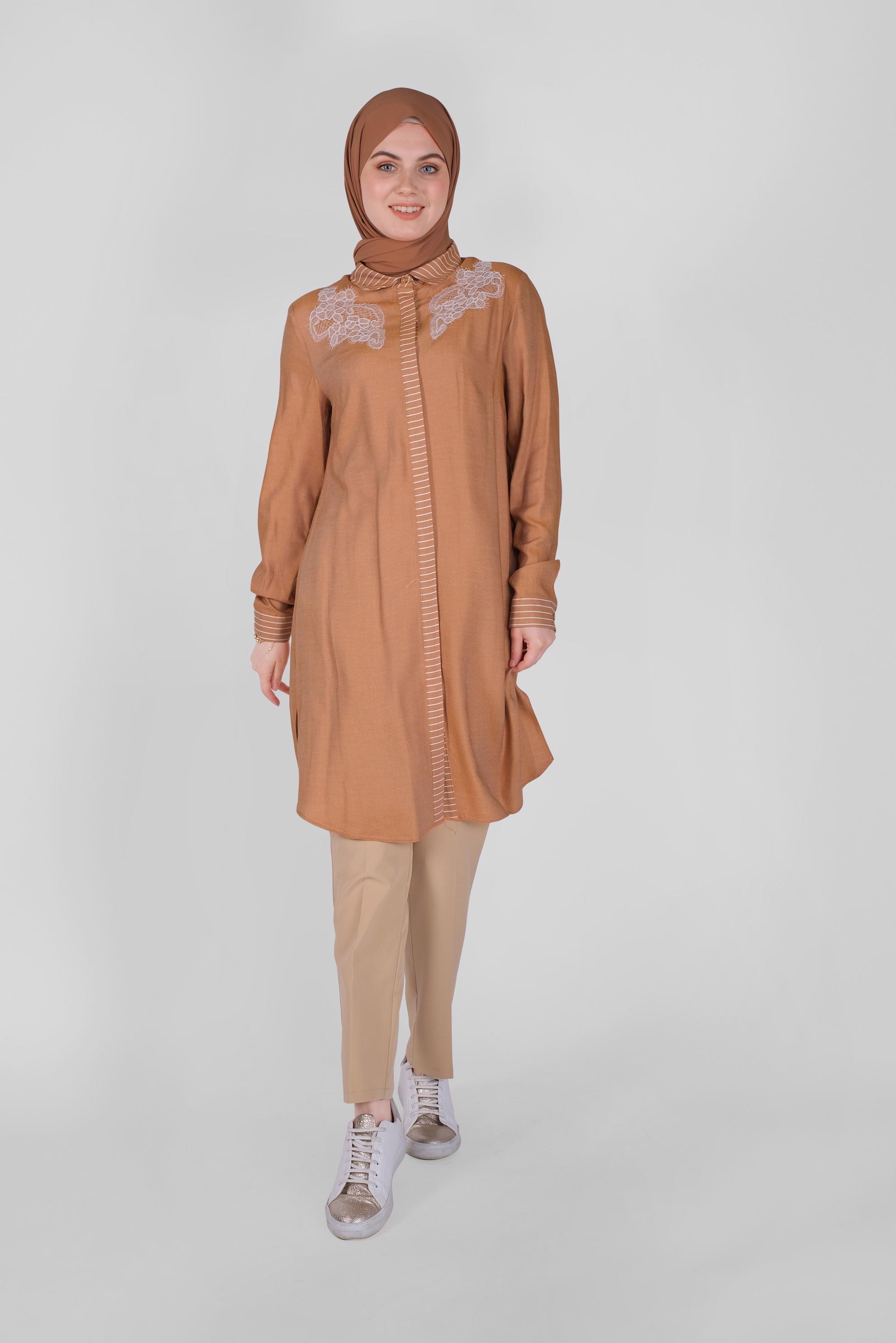 Hijab clothing ORANGE LACED BUTTONED TUNIC 41494 