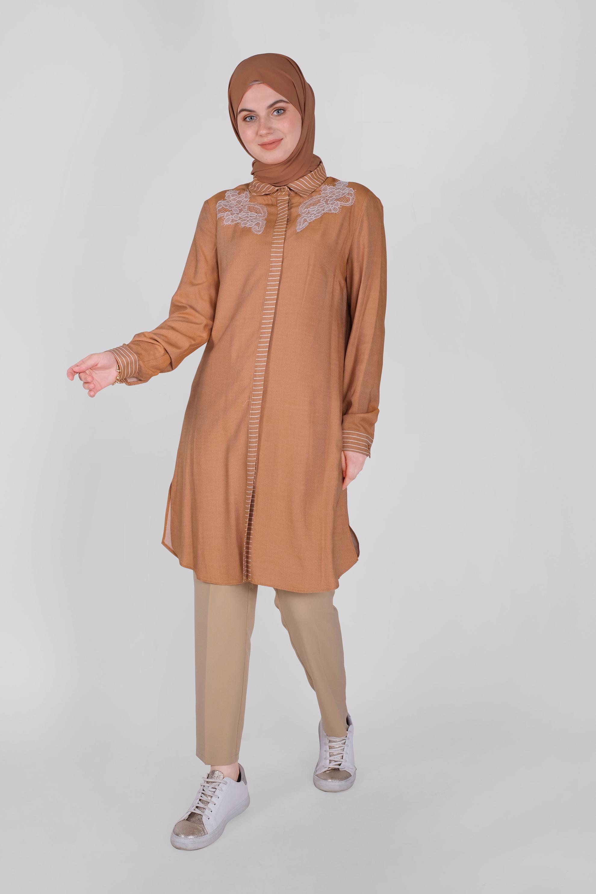 Hijab clothing ORANGE LACED BUTTONED TUNIC 41494 