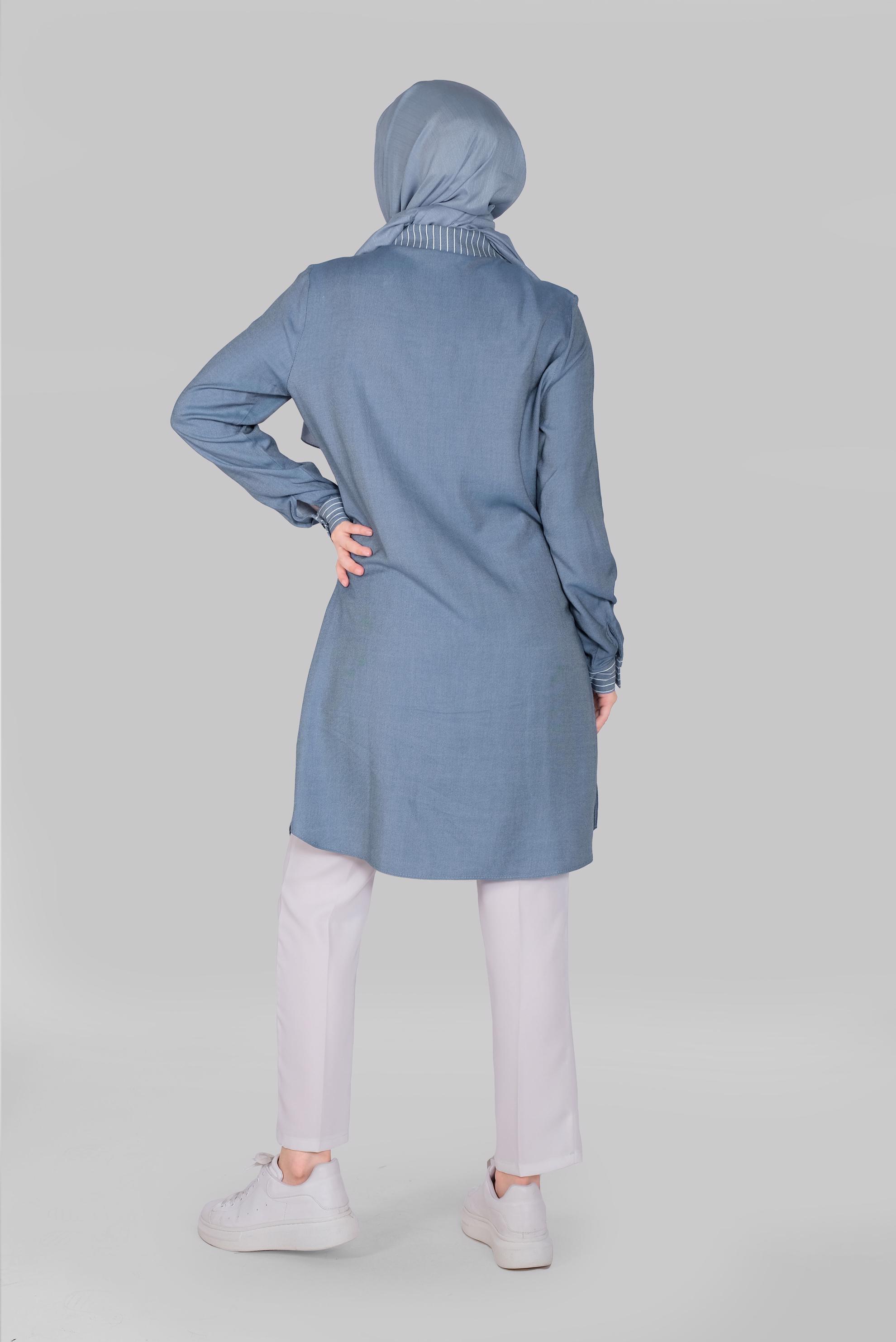 Tesettür giyim LACİVERT DANTELLİ DÜĞMELİ TUNİK 41494 