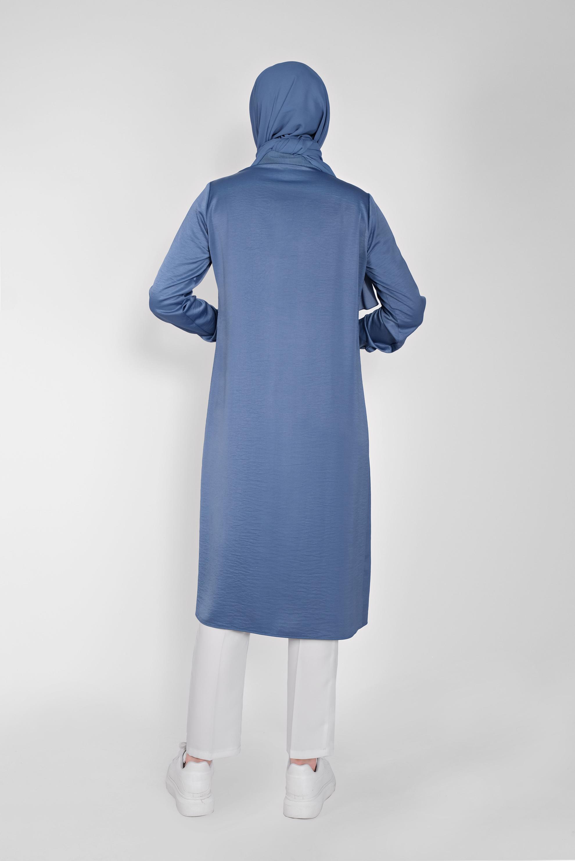 Tesettür giyim LACİVERT FİLE DETAYLI TAŞLI DÜĞMELİ TUNİK 41498  