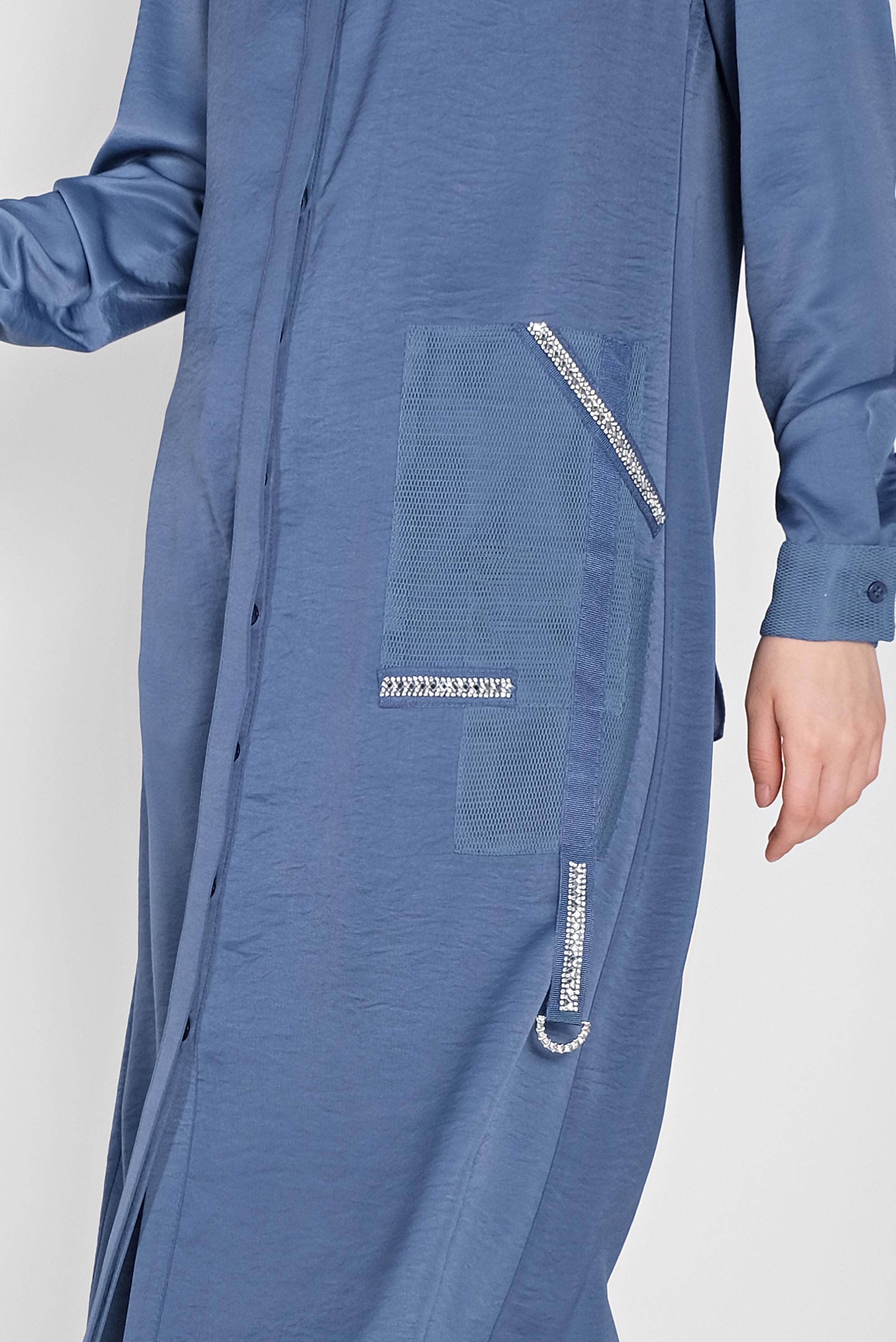 Tesettür giyim LACİVERT FİLE DETAYLI TAŞLI DÜĞMELİ TUNİK 41498  