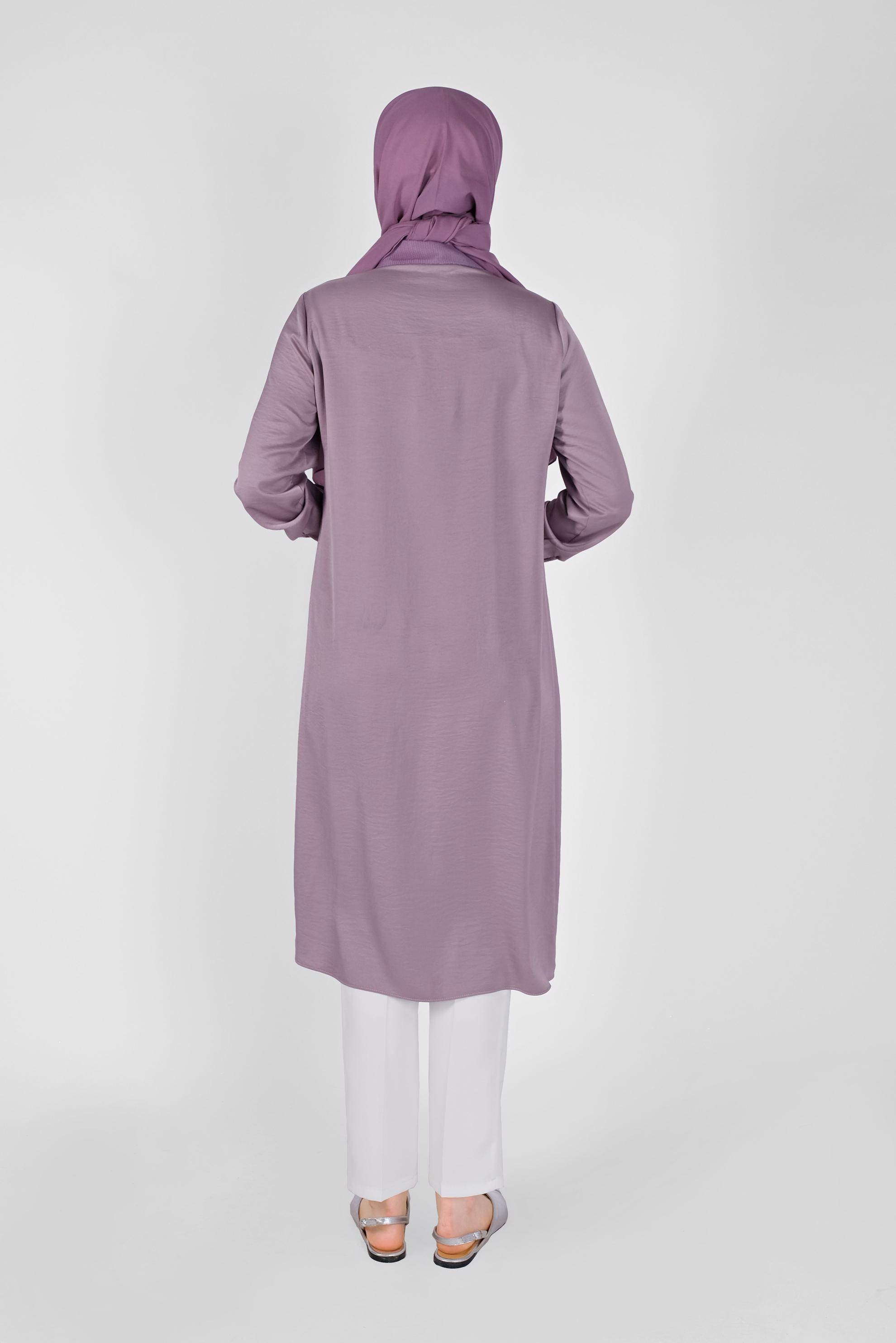 Tesettür giyim MOR FİLE DETAYLI TAŞLI DÜĞMELİ TUNİK 41498  