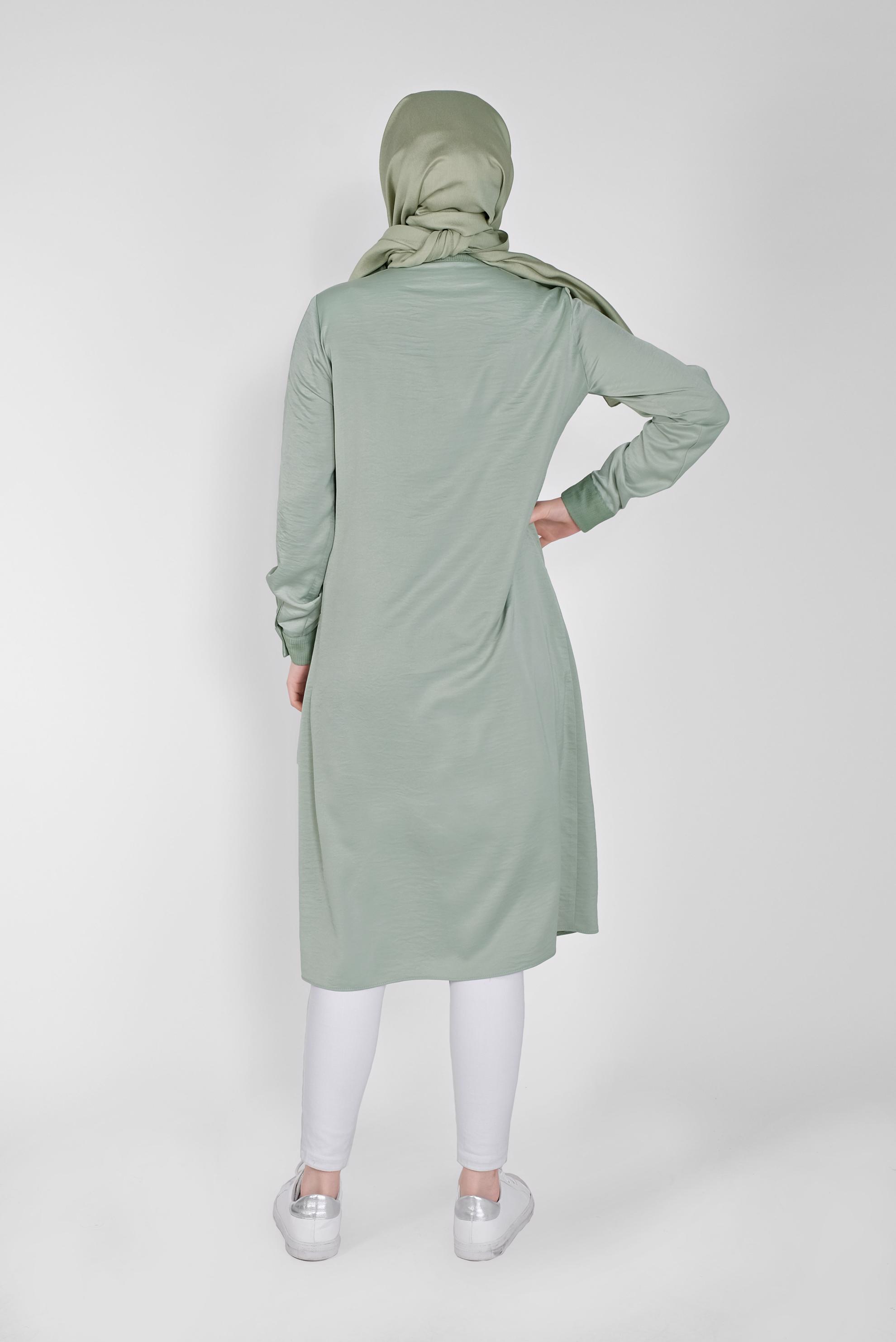 Tesettür giyim YEŞİL FİLE DETAYLI TAŞLI DÜĞMELİ TUNİK 41498  