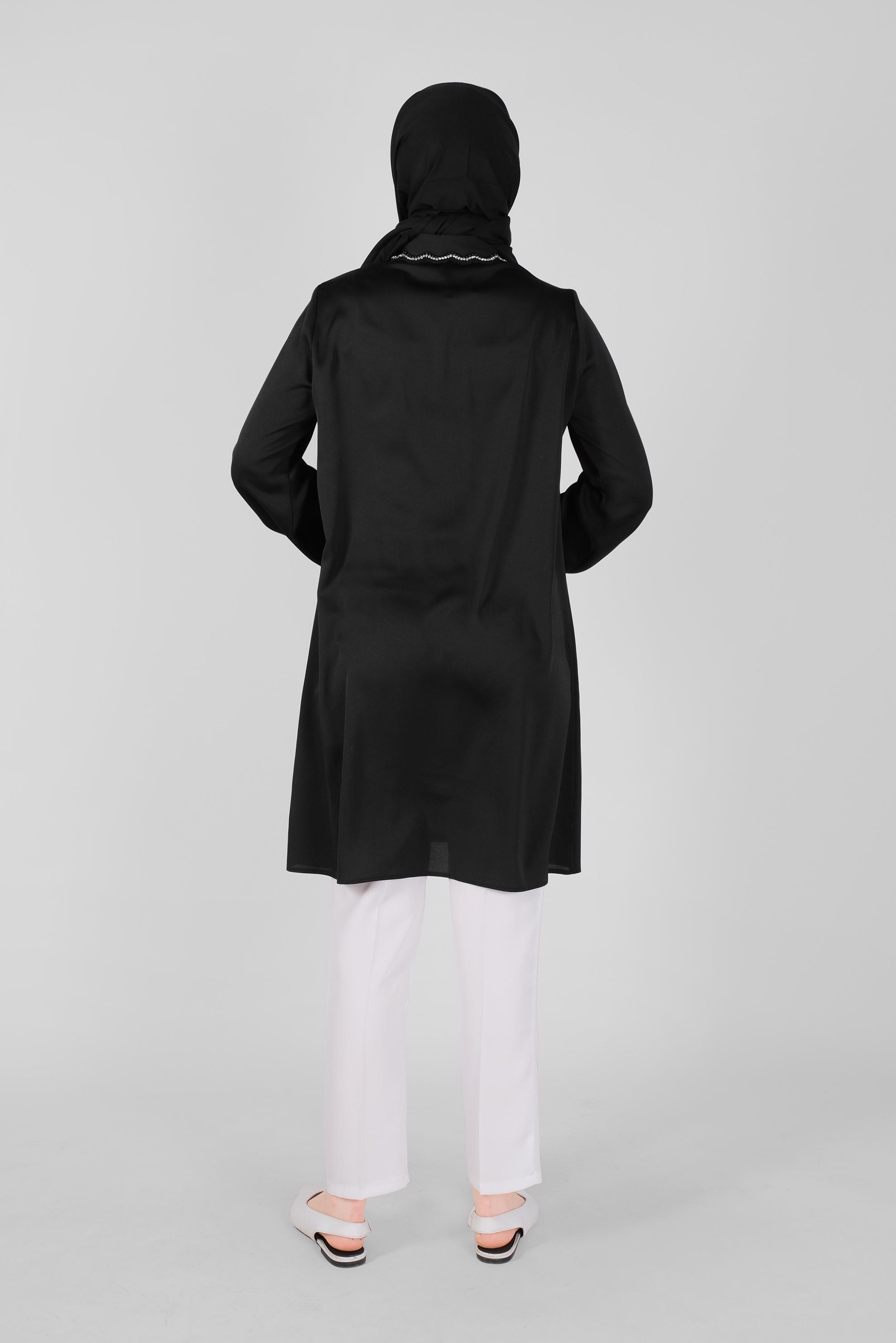 Tesettür giyim SİYAH BONCUKLU TAŞLI SATEN TUNİK 41499 