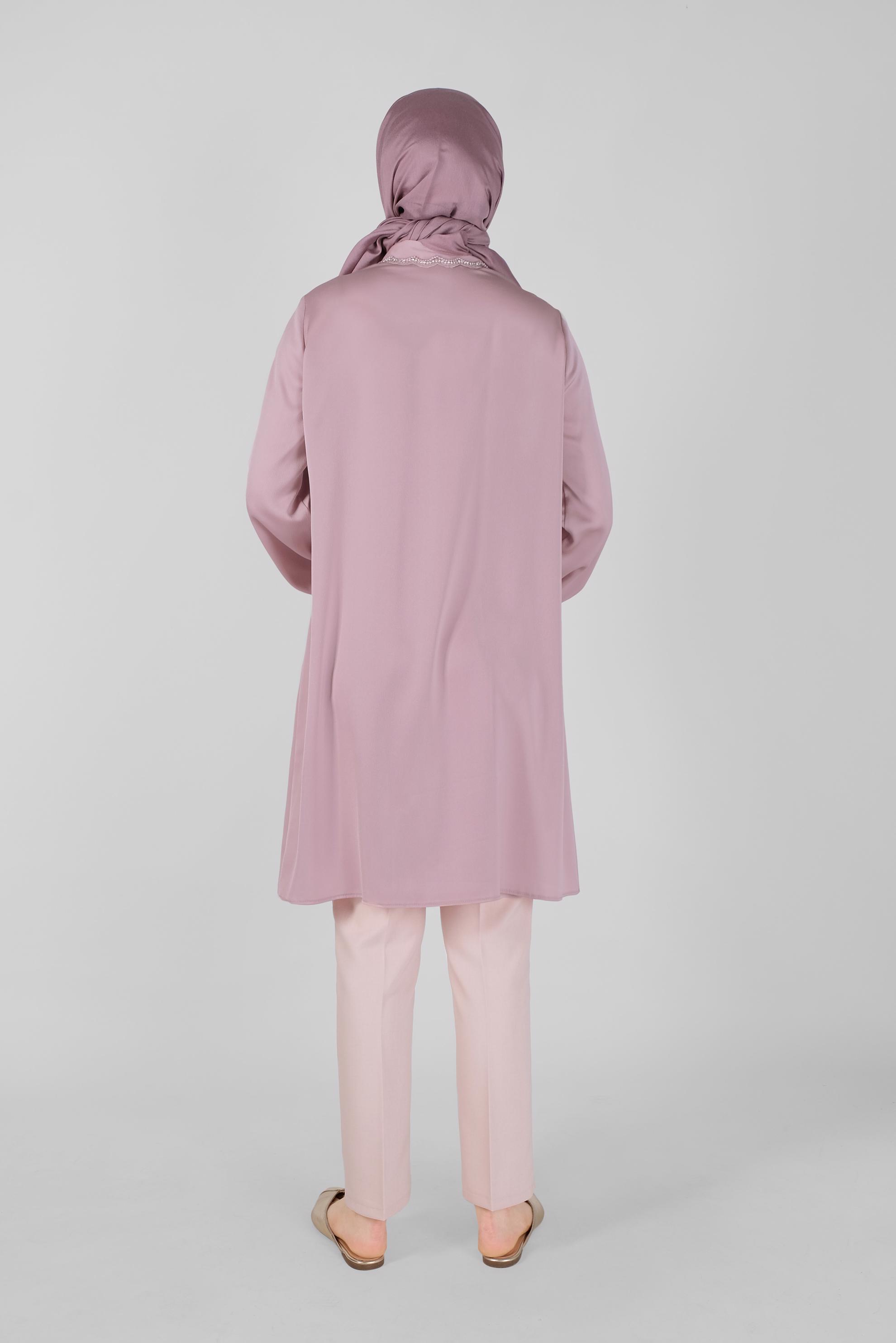 Tesettür giyim PUDRA BONCUKLU TAŞLI SATEN TUNİK 41499 