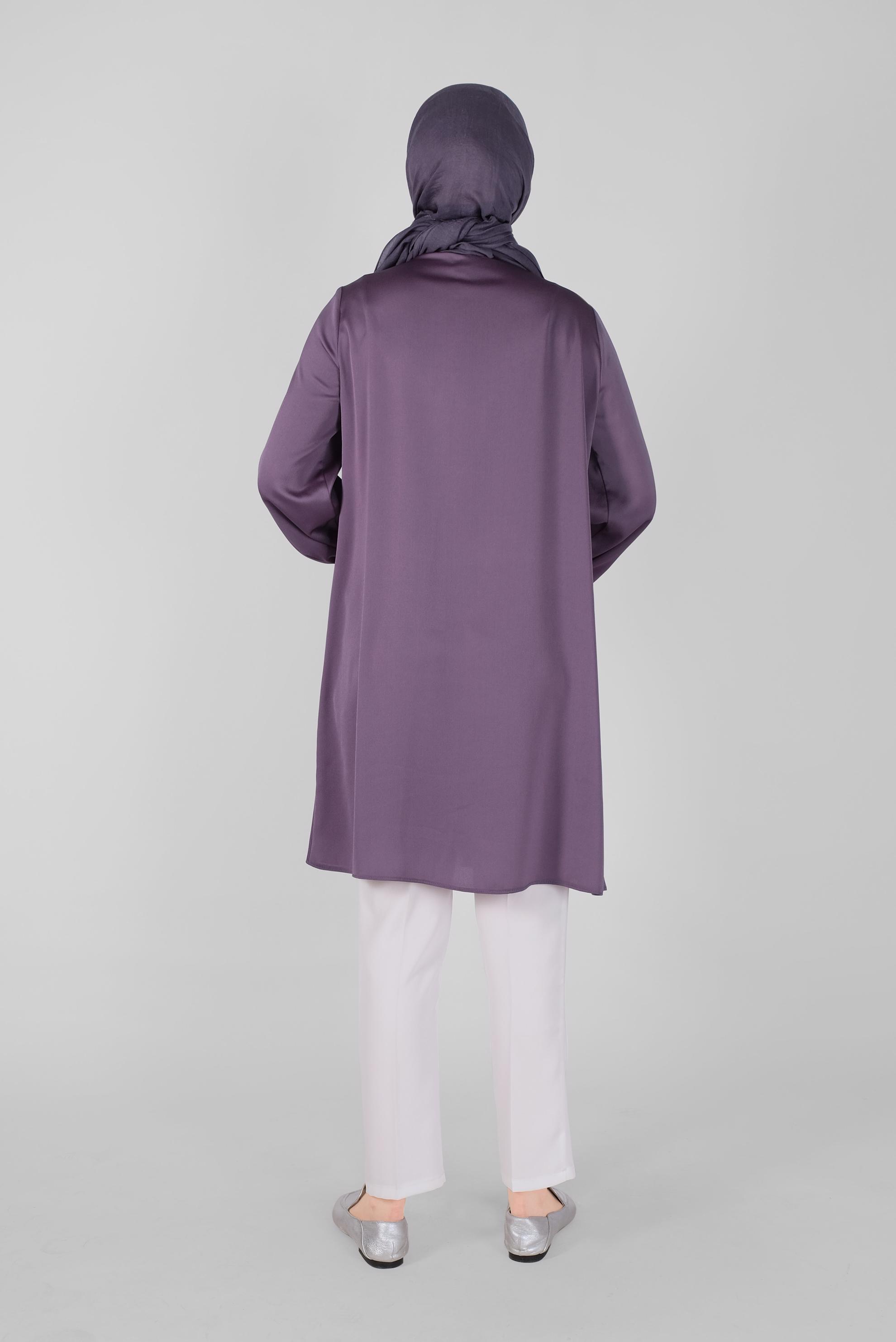 Tesettür giyim MOR BONCUKLU TAŞLI SATEN TUNİK 41499 