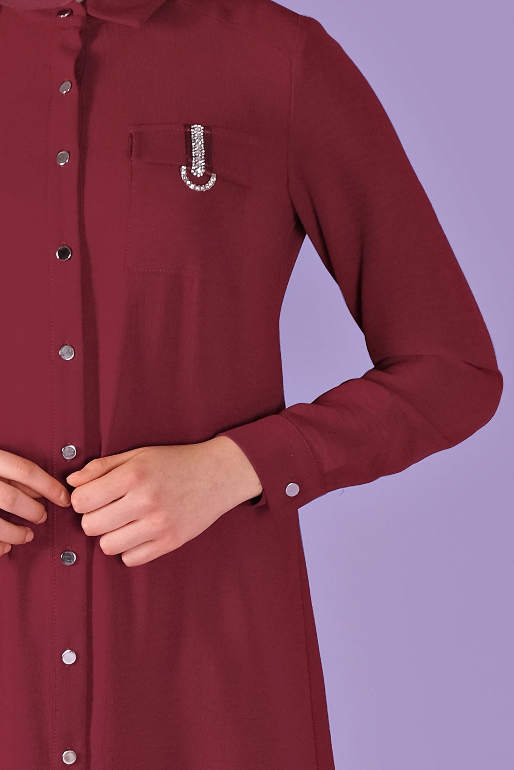 Tesettür giyim BORDO BOYDAN DÜĞMELİ TAŞLI  TUNİK 41505