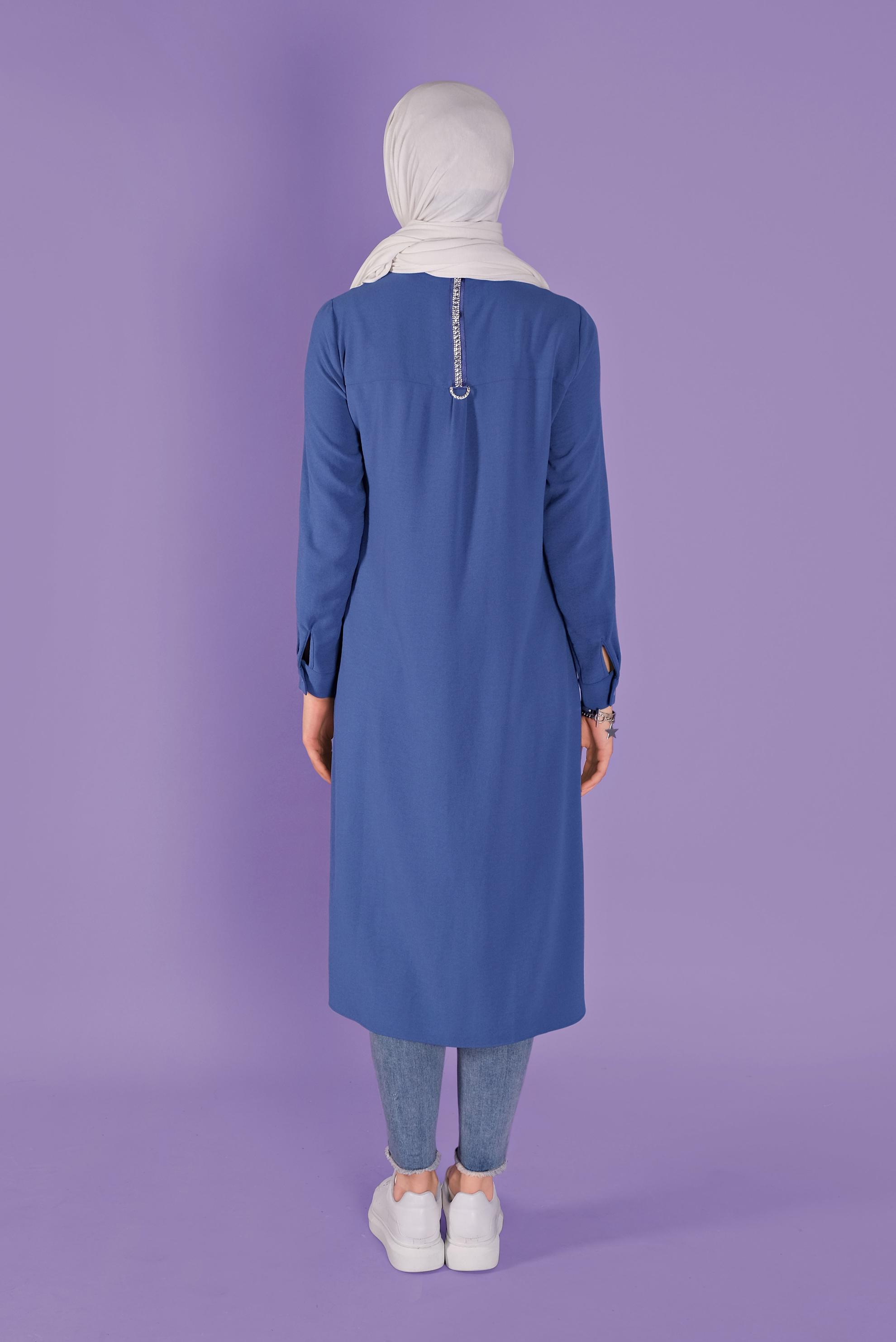 Tesettür giyim LACİVERT BOYDAN DÜĞMELİ TAŞLI  TUNİK 41505