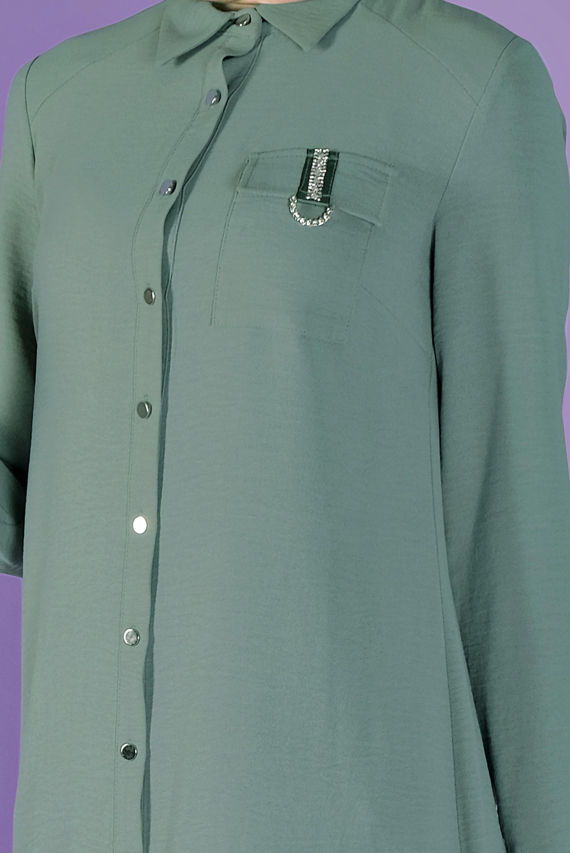 Tesettür giyim YEŞİL BOYDAN DÜĞMELİ TAŞLI  TUNİK 41505