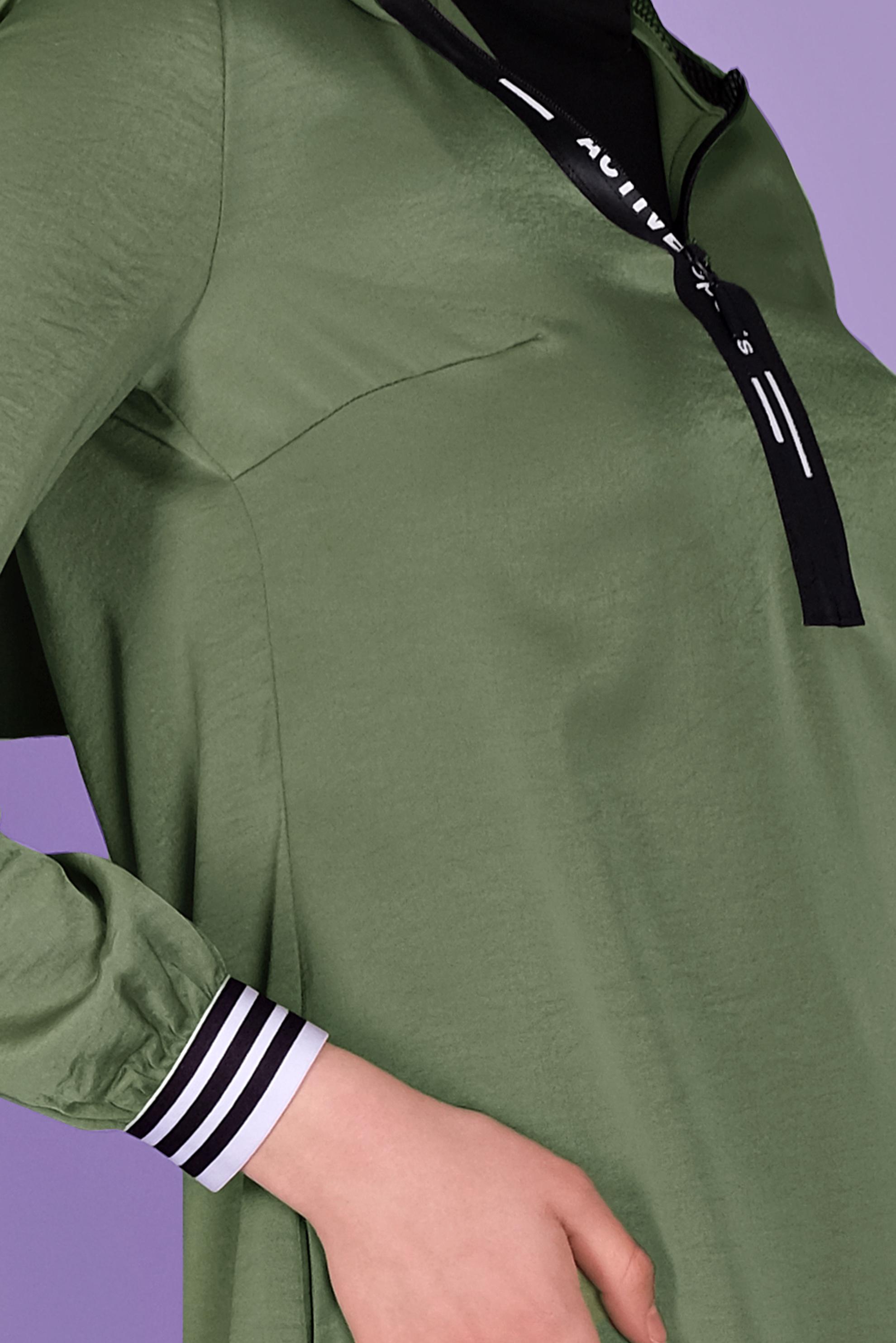 Tesettür giyim HAKİ KAPÜŞONLU SATEN AEROBİN TUNİK 41507 