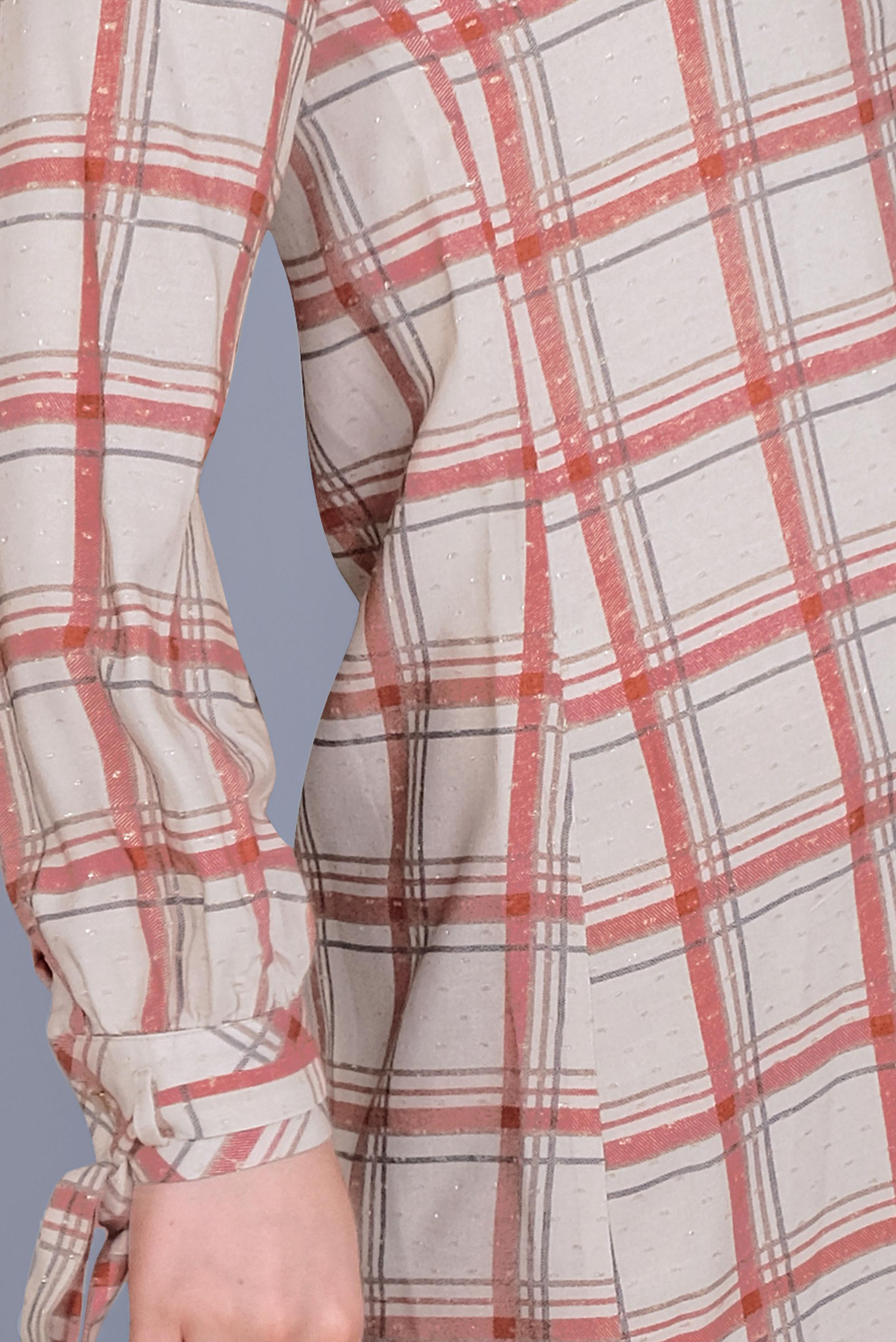 Tesettür giyim TURUNCU KARELİ BİLEKLERİ BAĞCIKLI TUNİK 41519 