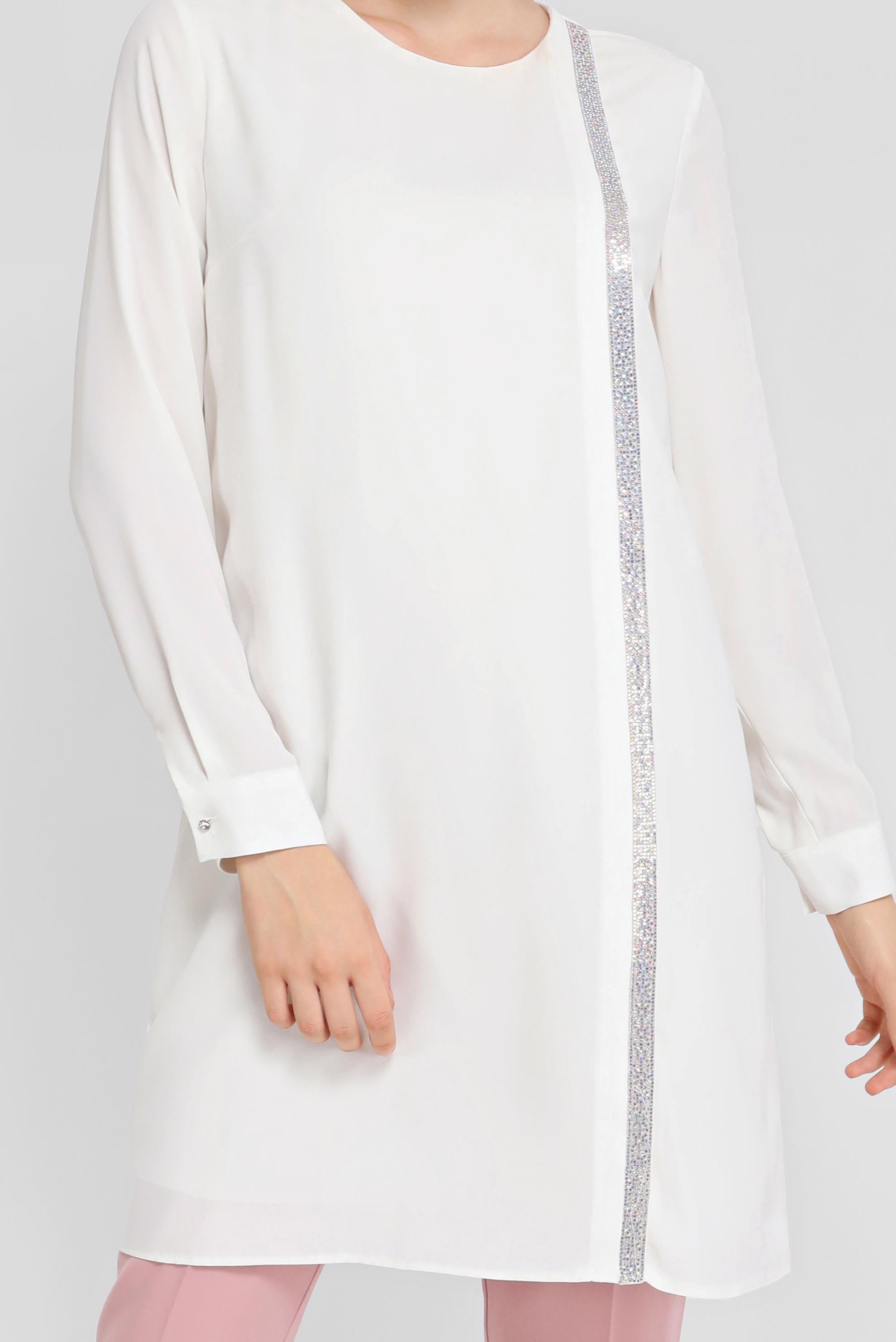 Tesettür giyim BEYAZ TAŞ ŞERİT DETAYLI TUNİK 41524 