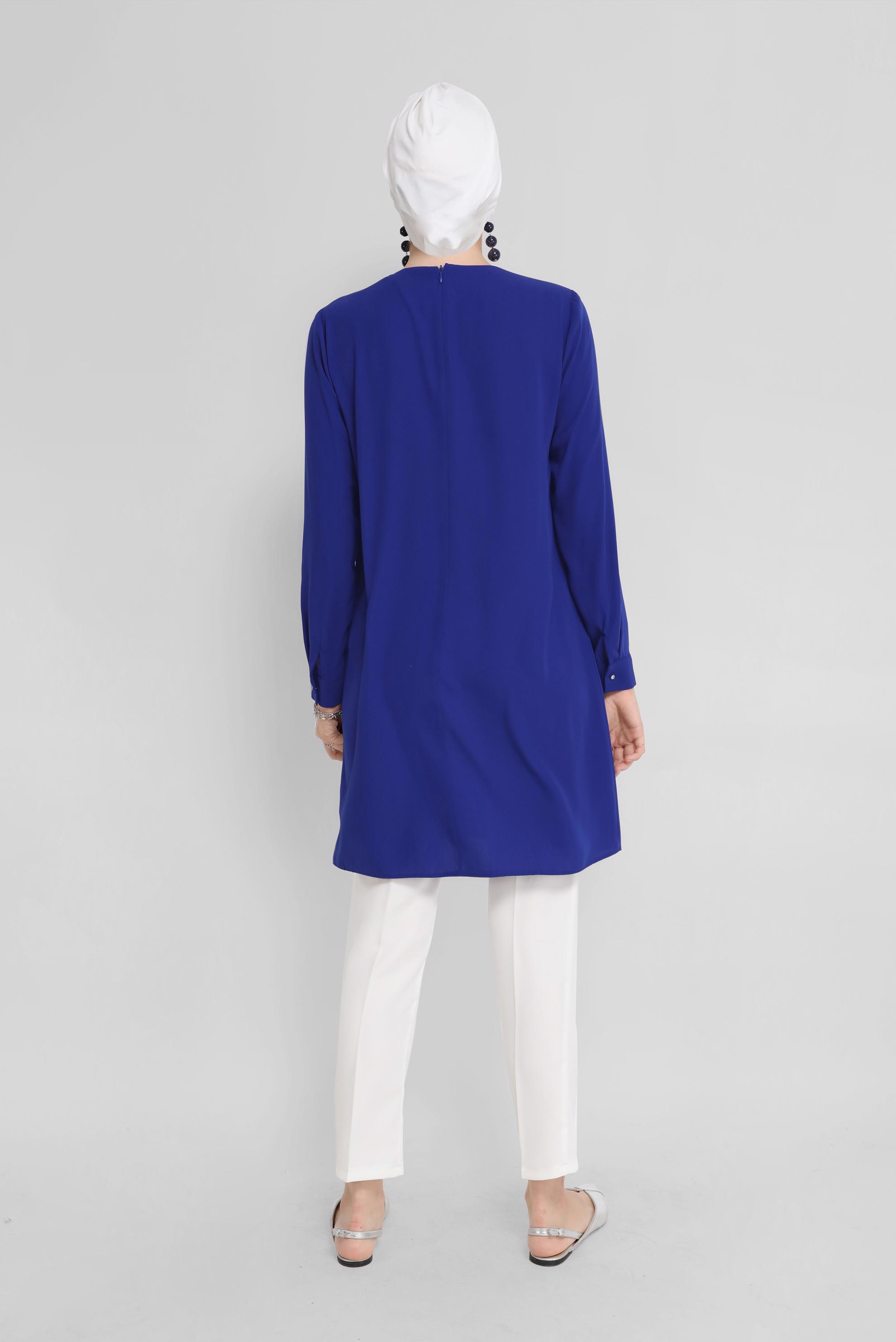 Tesettür giyim LACİVERT TAŞ ŞERİT DETAYLI TUNİK 41524 