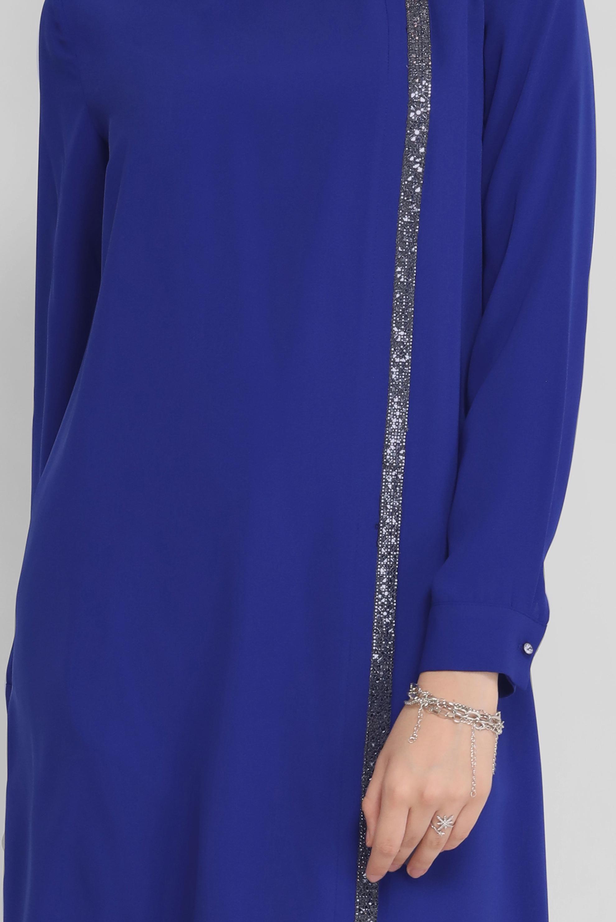 Tesettür giyim LACİVERT TAŞ ŞERİT DETAYLI TUNİK 41524 