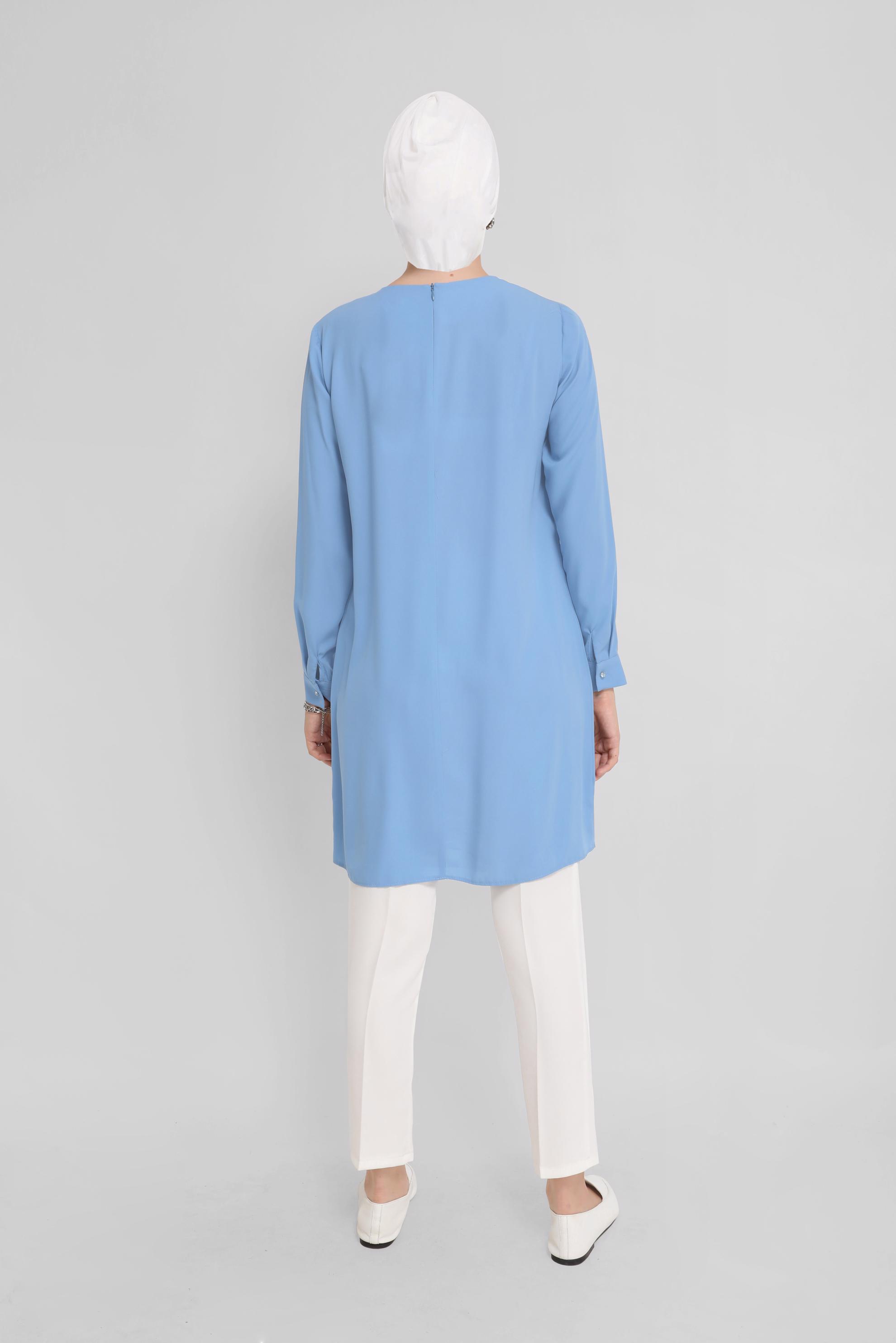 Tesettür giyim MAVİ TAŞ ŞERİT DETAYLI TUNİK 41524 