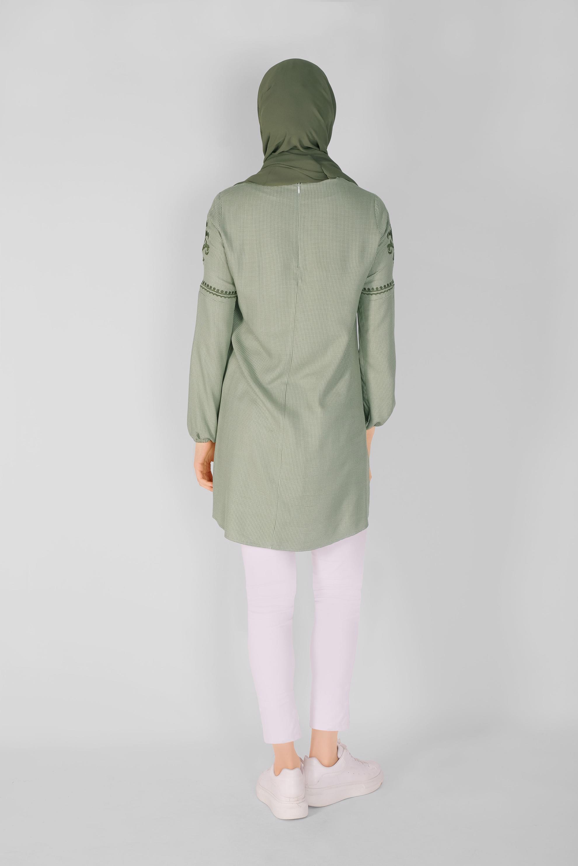 Tesettür giyim HAKİ NAKIŞLI TUNİK 41526 