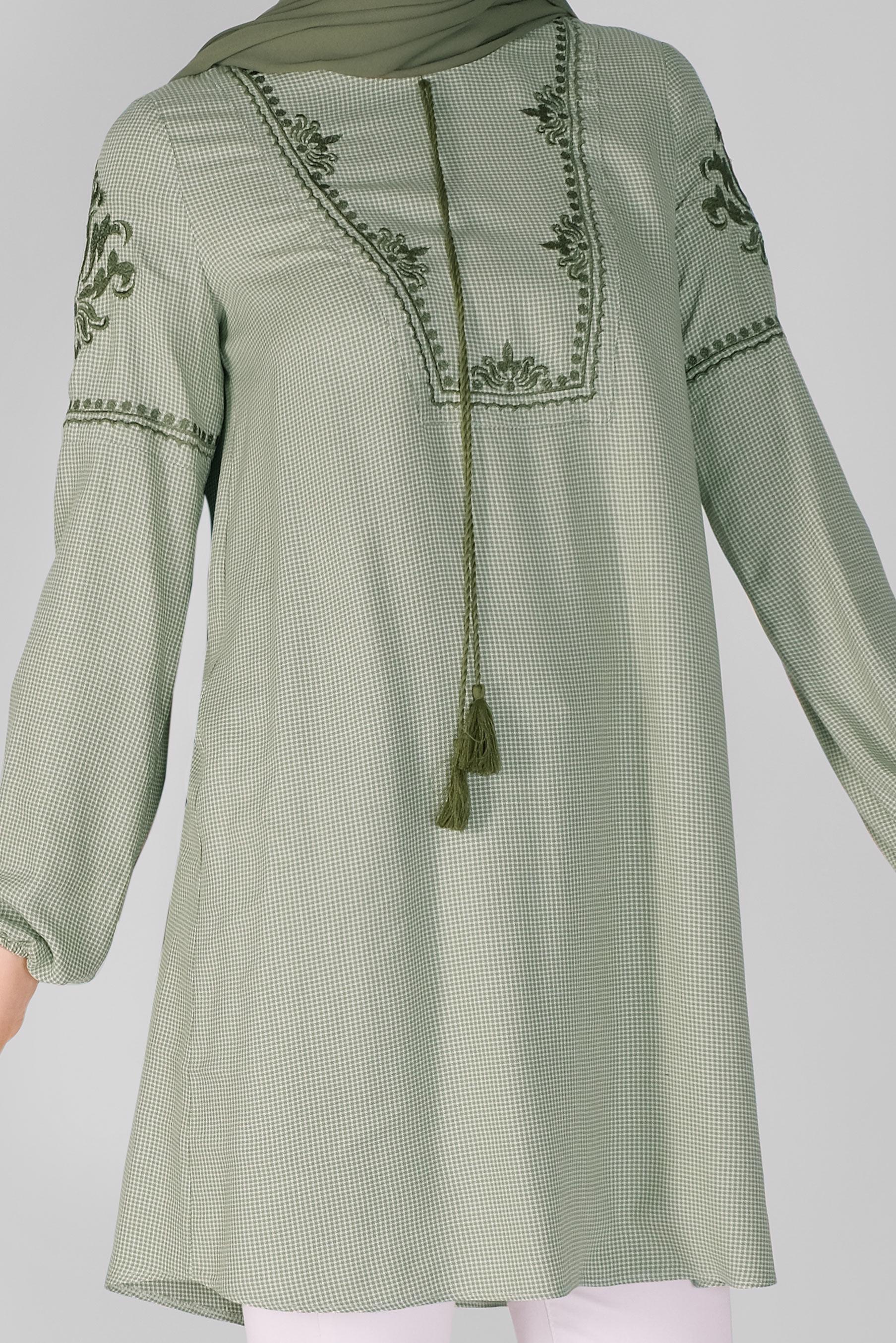 Tesettür giyim HAKİ NAKIŞLI TUNİK 41526 