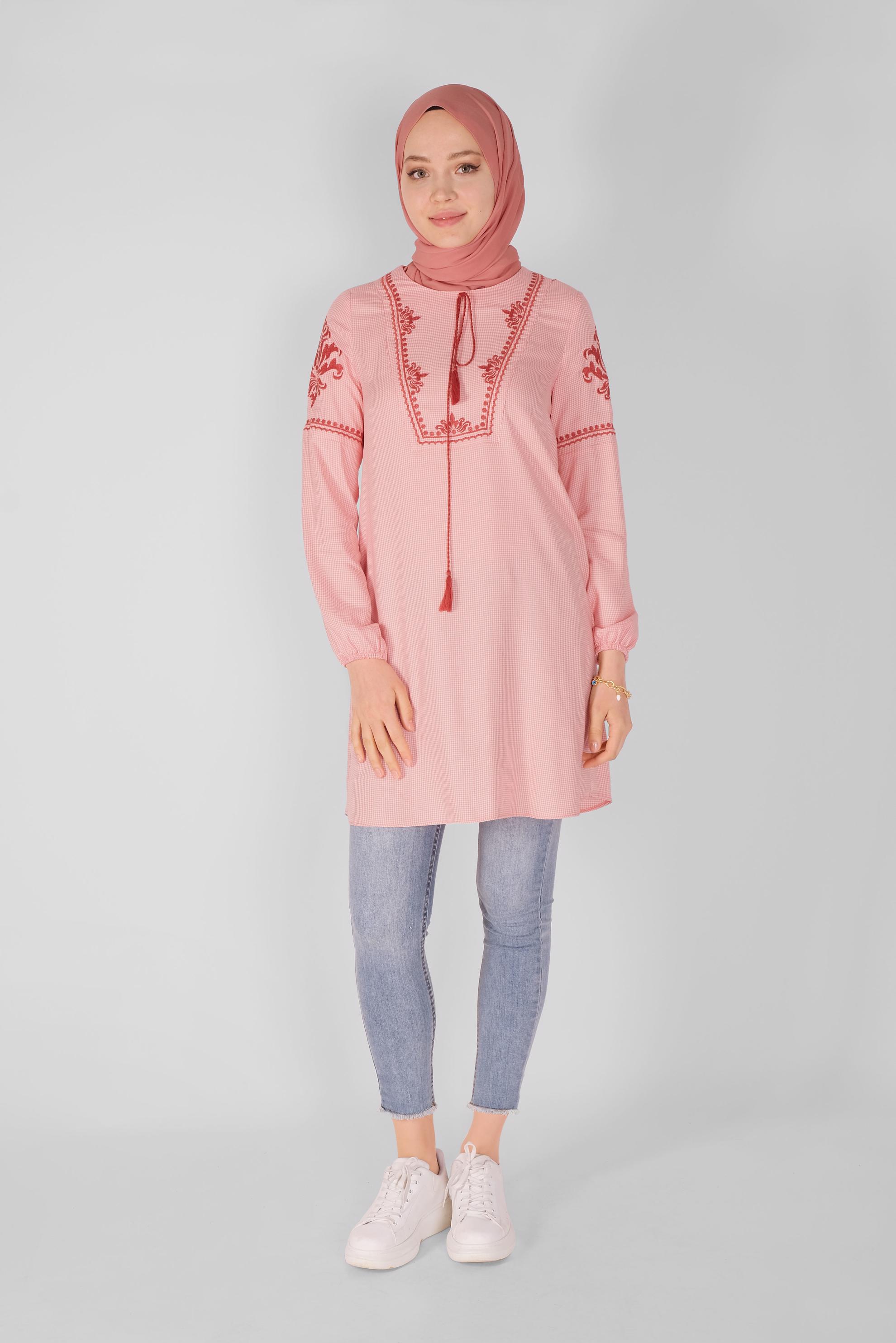 Tesettür giyim MERCAN NAKIŞLI TUNİK 41526 