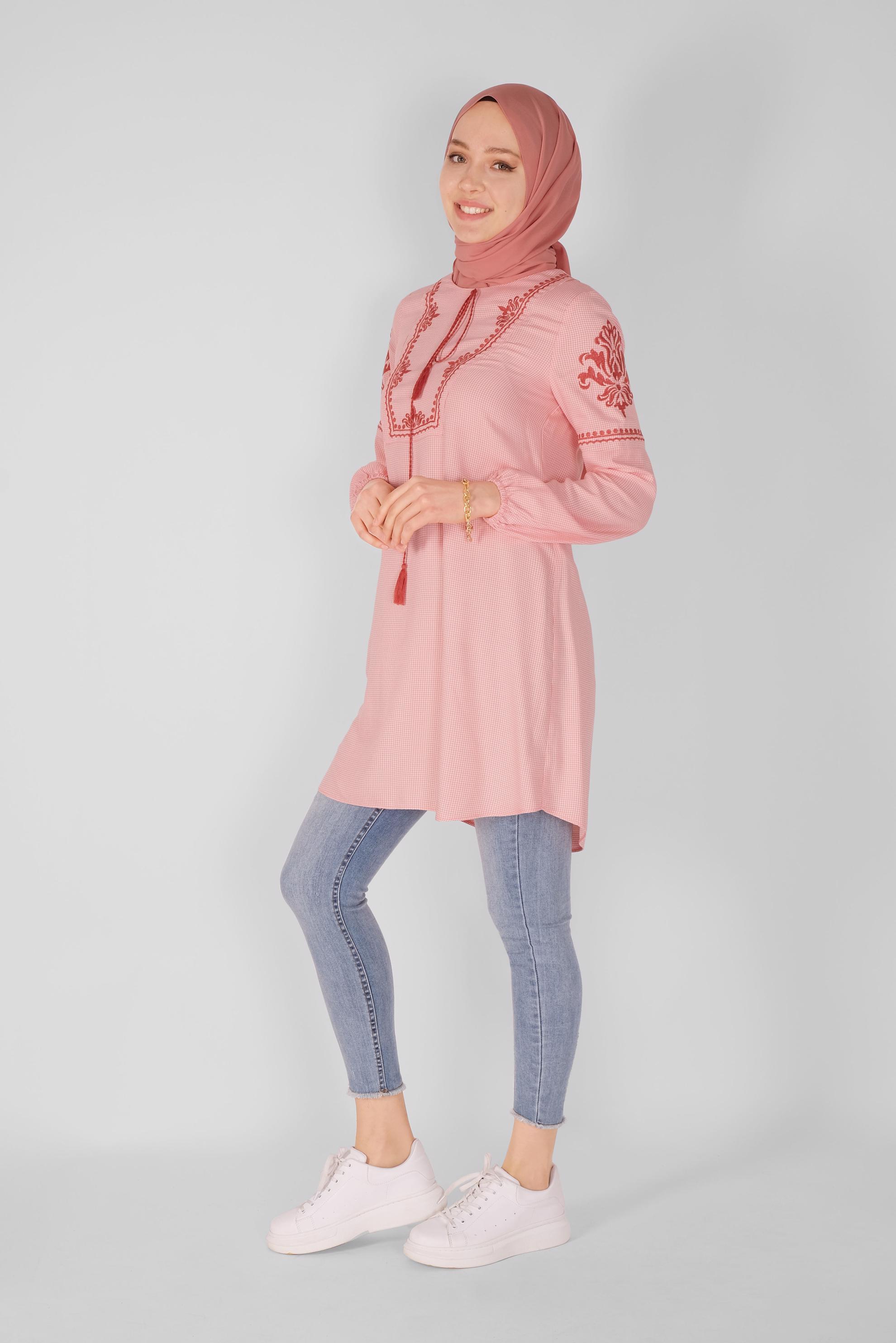 Tesettür giyim MERCAN NAKIŞLI TUNİK 41526 