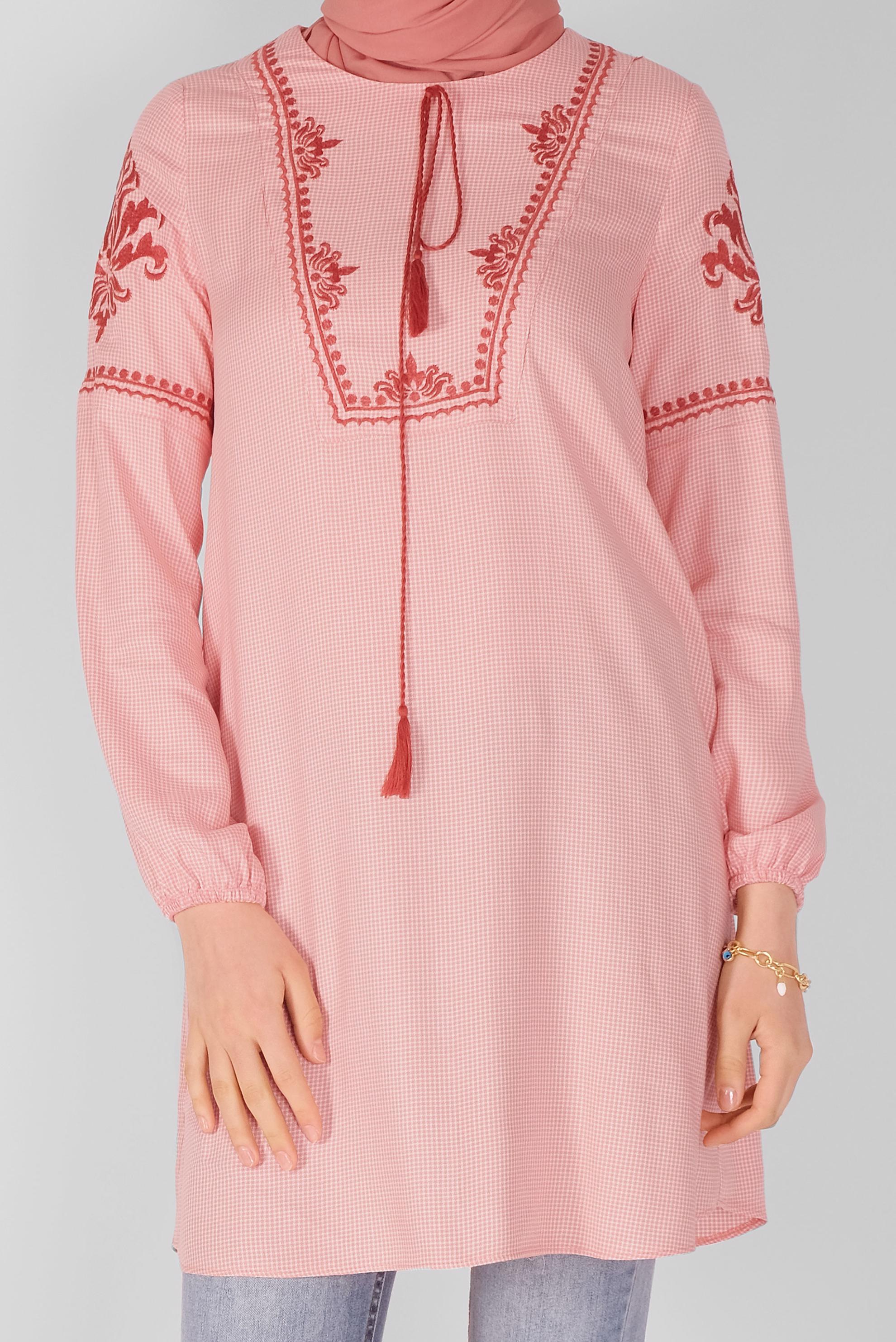 Tesettür giyim MERCAN NAKIŞLI TUNİK 41526 