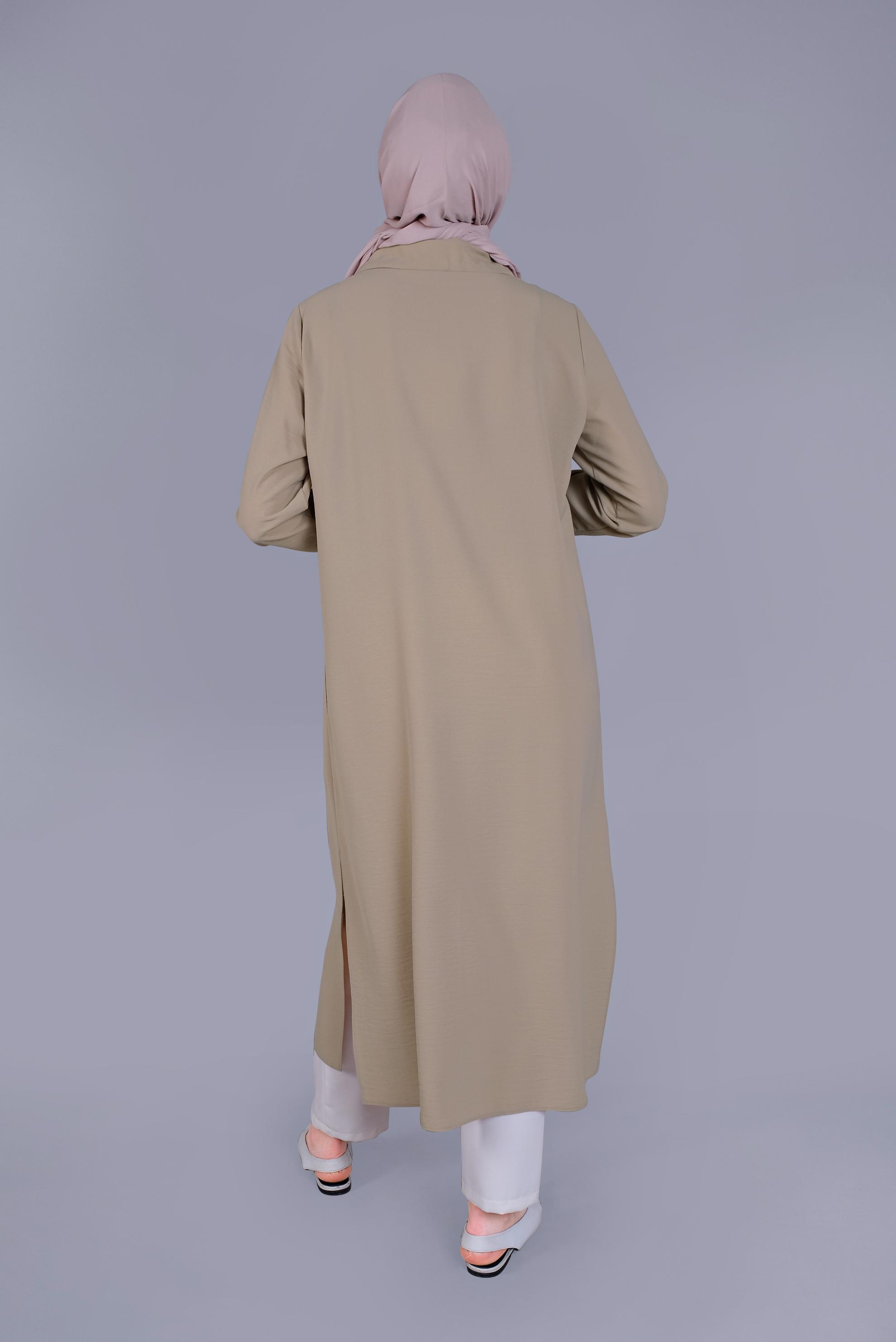 Tesettür giyim BEJ GİZLİ DÜĞMELİ BAĞCIKLI TUNİK 41528 