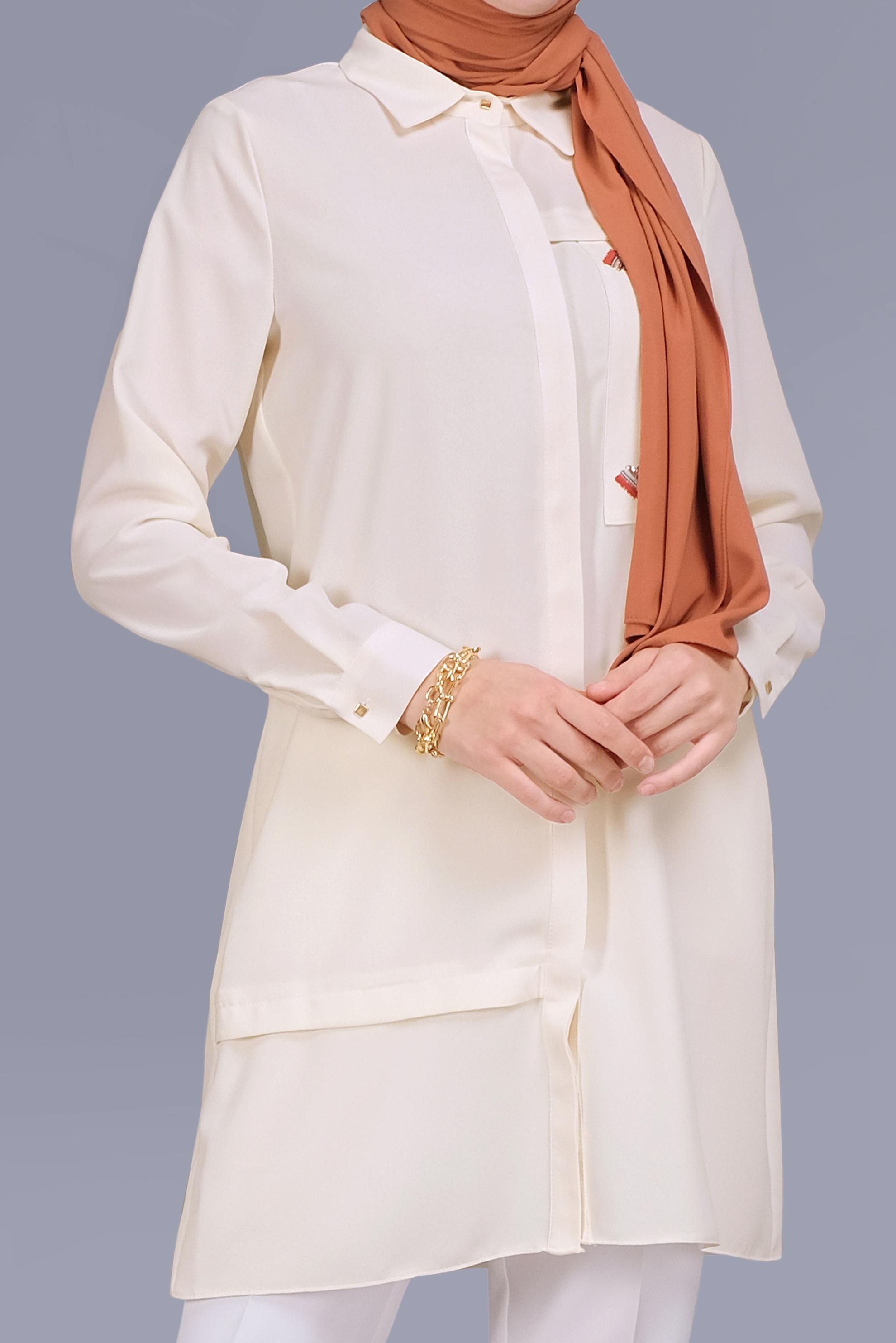 Tesettür giyim BEYAZ NAKIŞLI PULLU TUNİK 41529 