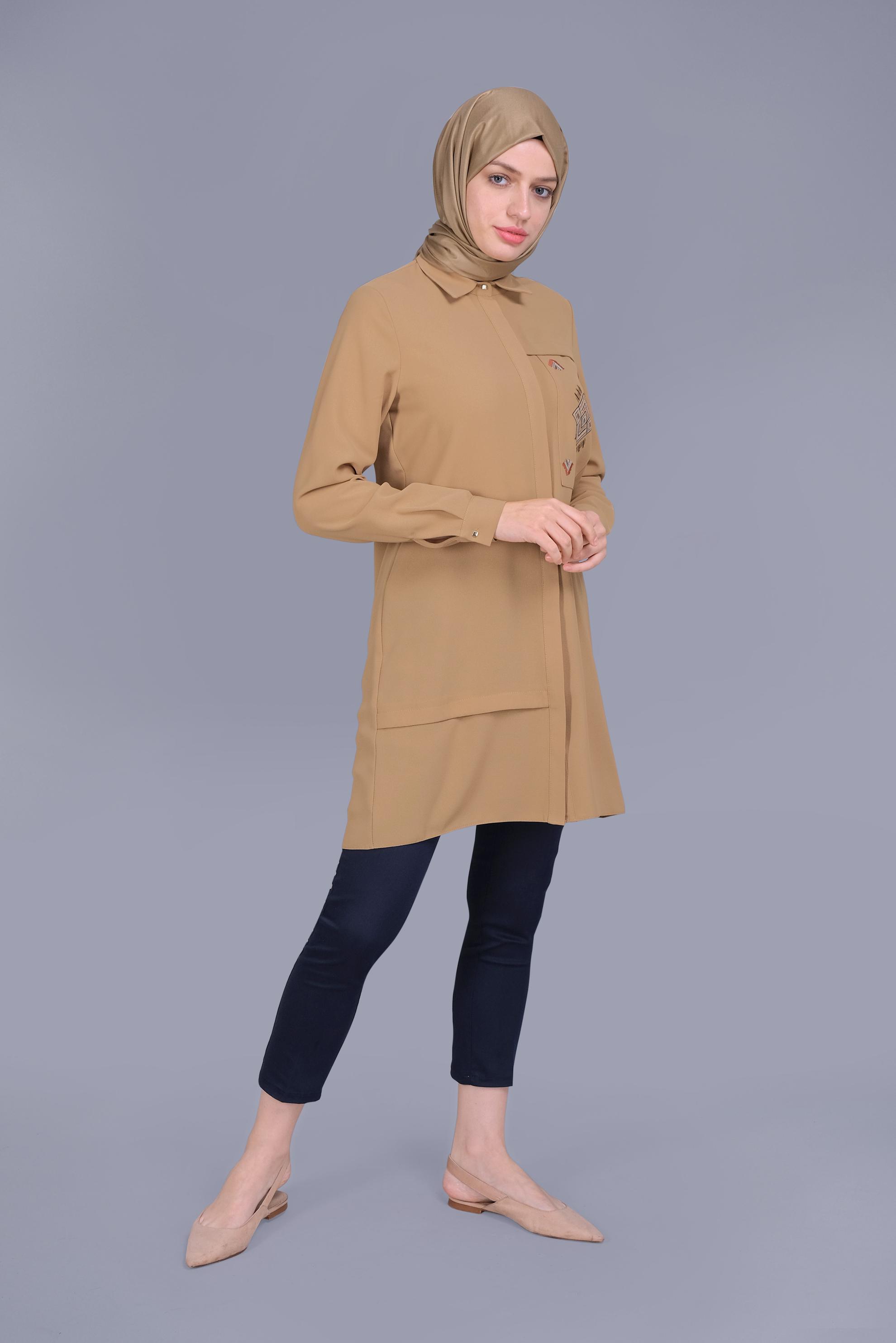 Tesettür giyim SARI NAKIŞLI PULLU TUNİK 41529 