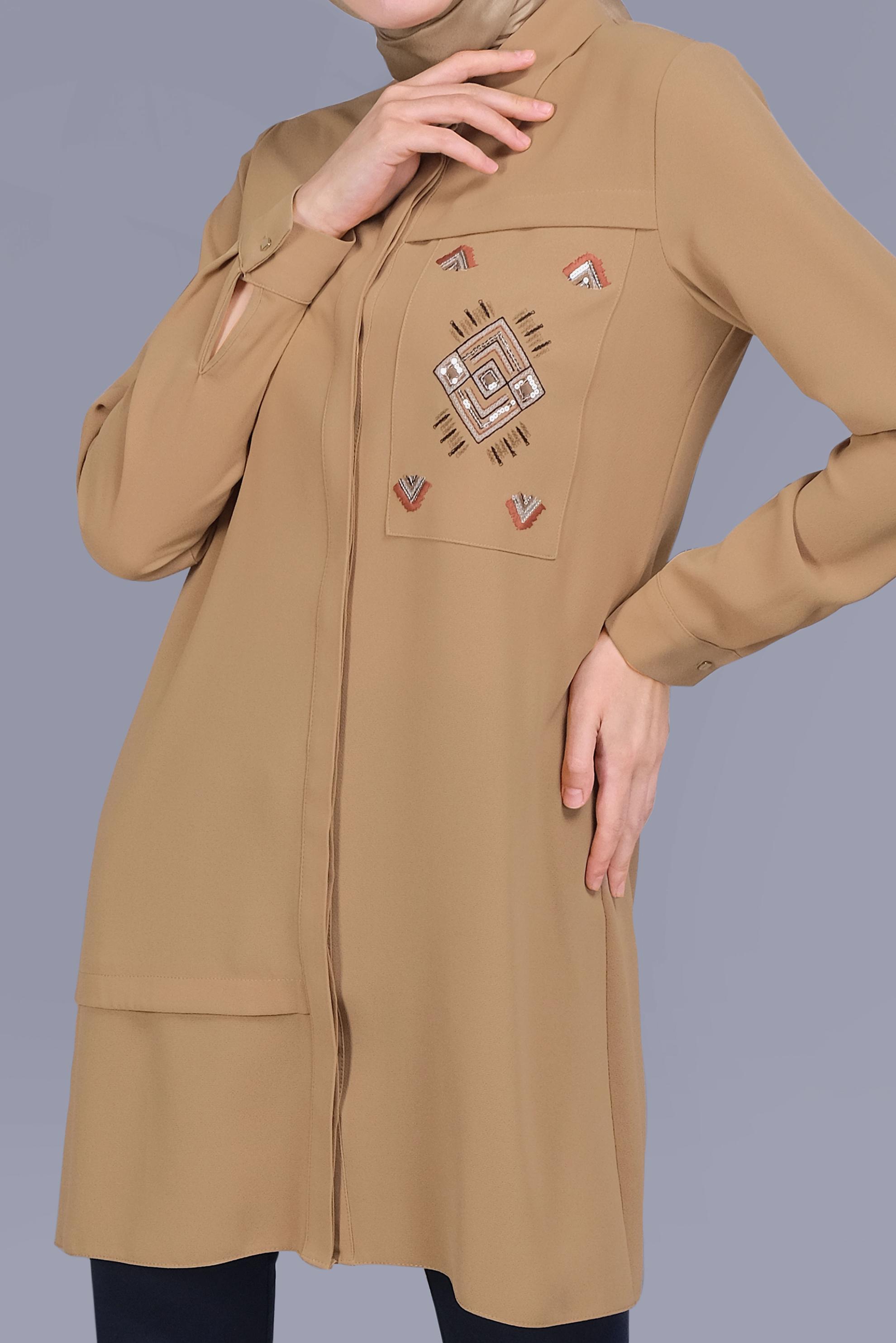 Tesettür giyim SARI NAKIŞLI PULLU TUNİK 41529 