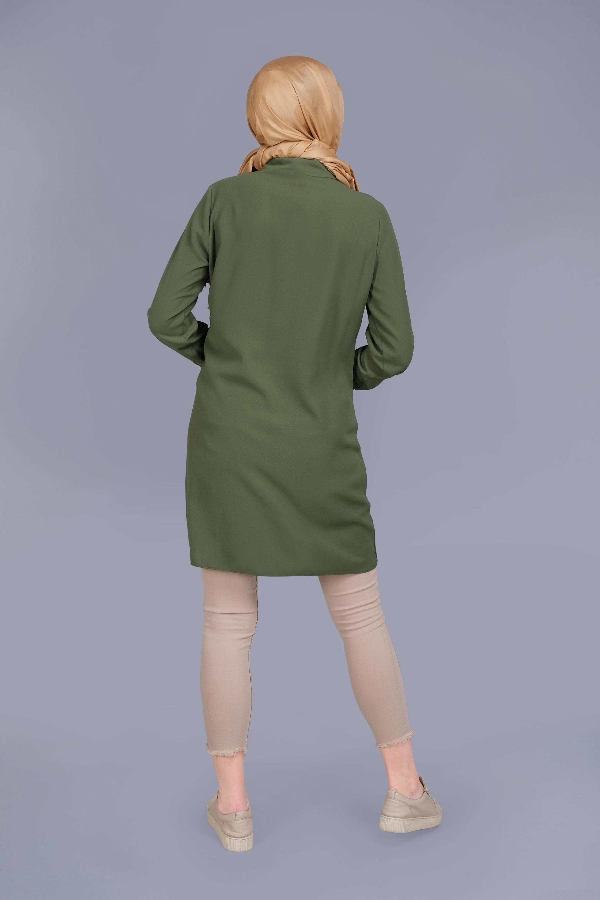 Tesettür giyim HAKİ NAKIŞLI PULLU TUNİK 41529 