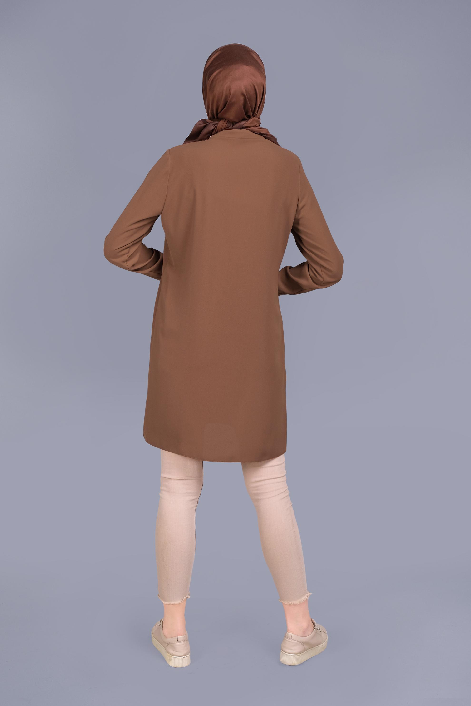 Tesettür giyim KAHVE NAKIŞLI PULLU TUNİK 41529 