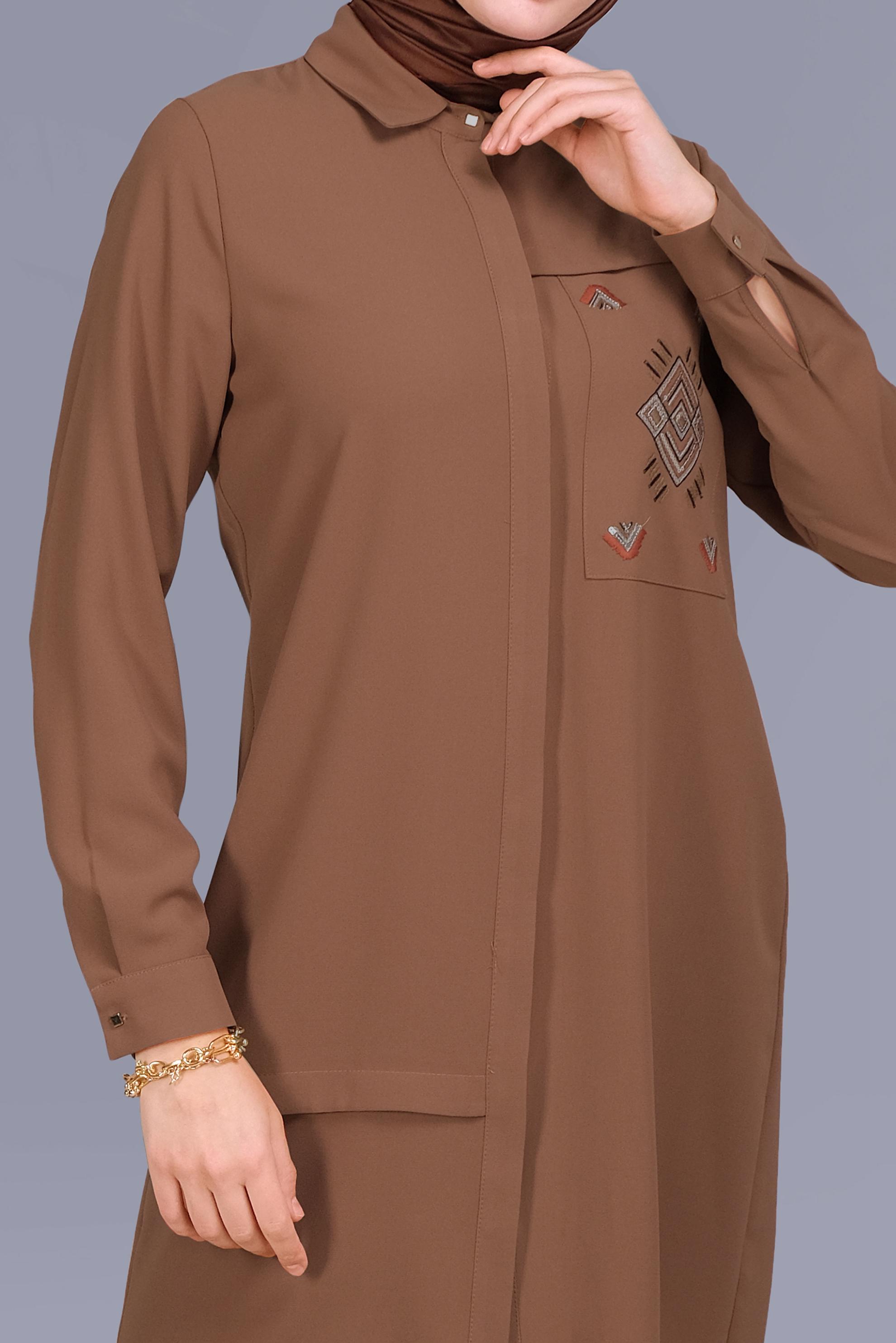 Tesettür giyim KAHVE NAKIŞLI PULLU TUNİK 41529 