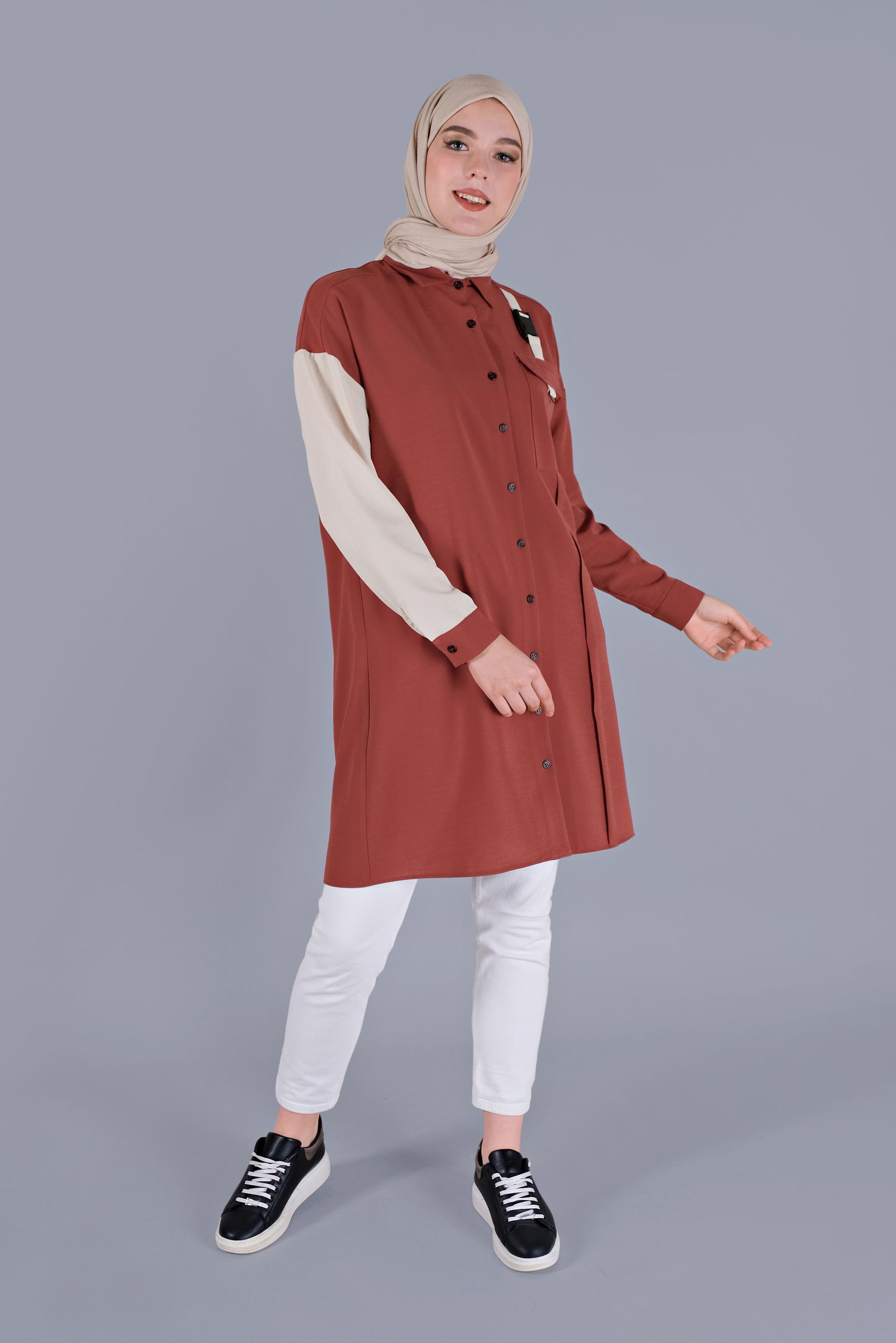 Tesettür giyim BORDO TOKA DETAYLI DÜĞMELİ TUNİK 41541