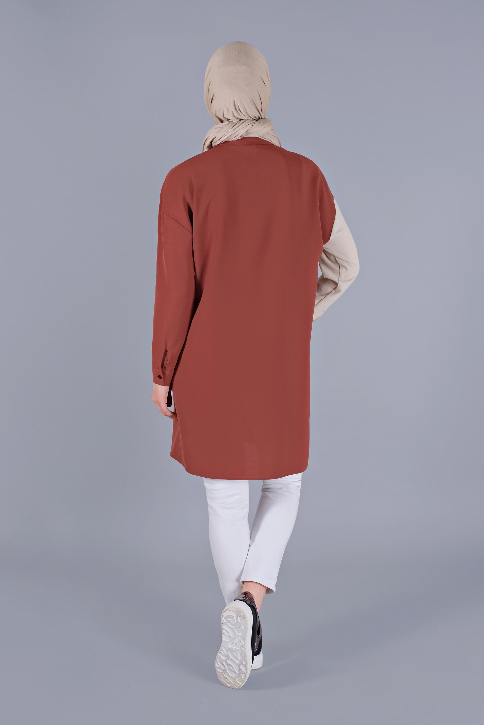 Tesettür giyim BORDO TOKA DETAYLI DÜĞMELİ TUNİK 41541