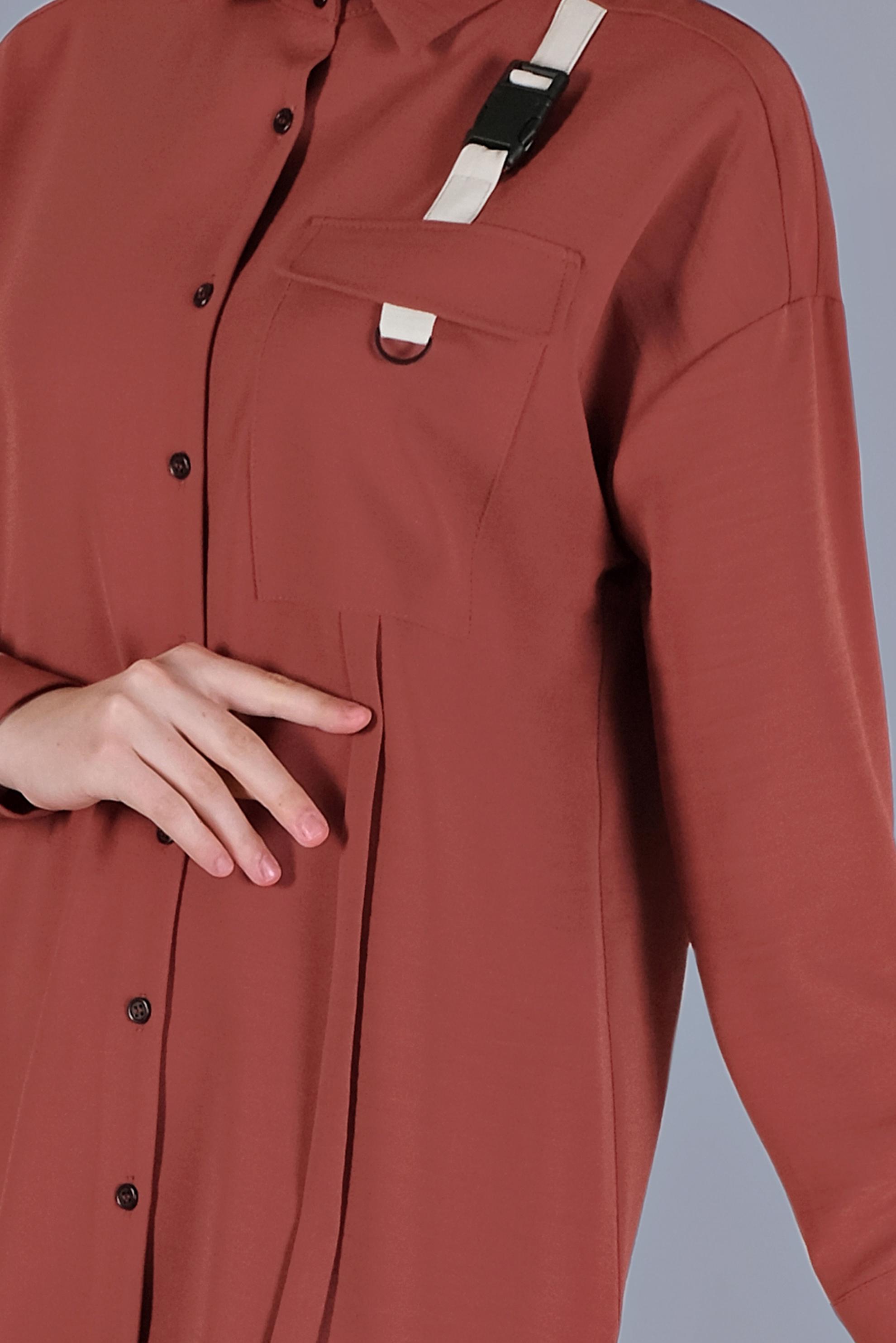 Tesettür giyim BORDO TOKA DETAYLI DÜĞMELİ TUNİK 41541