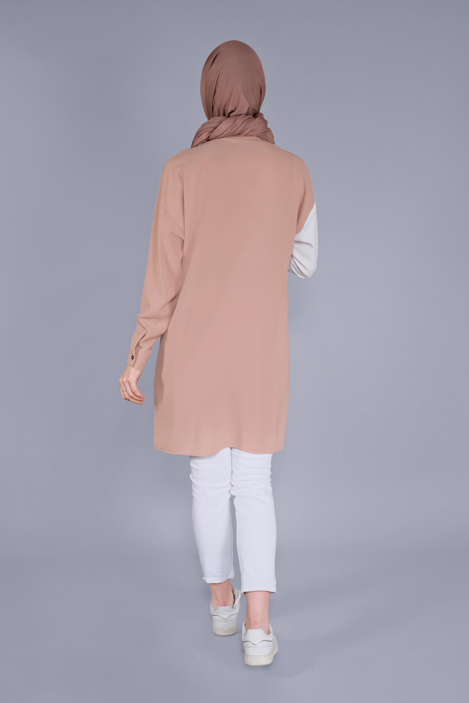 Tesettür giyim PUDRA TOKA DETAYLI DÜĞMELİ TUNİK 41541