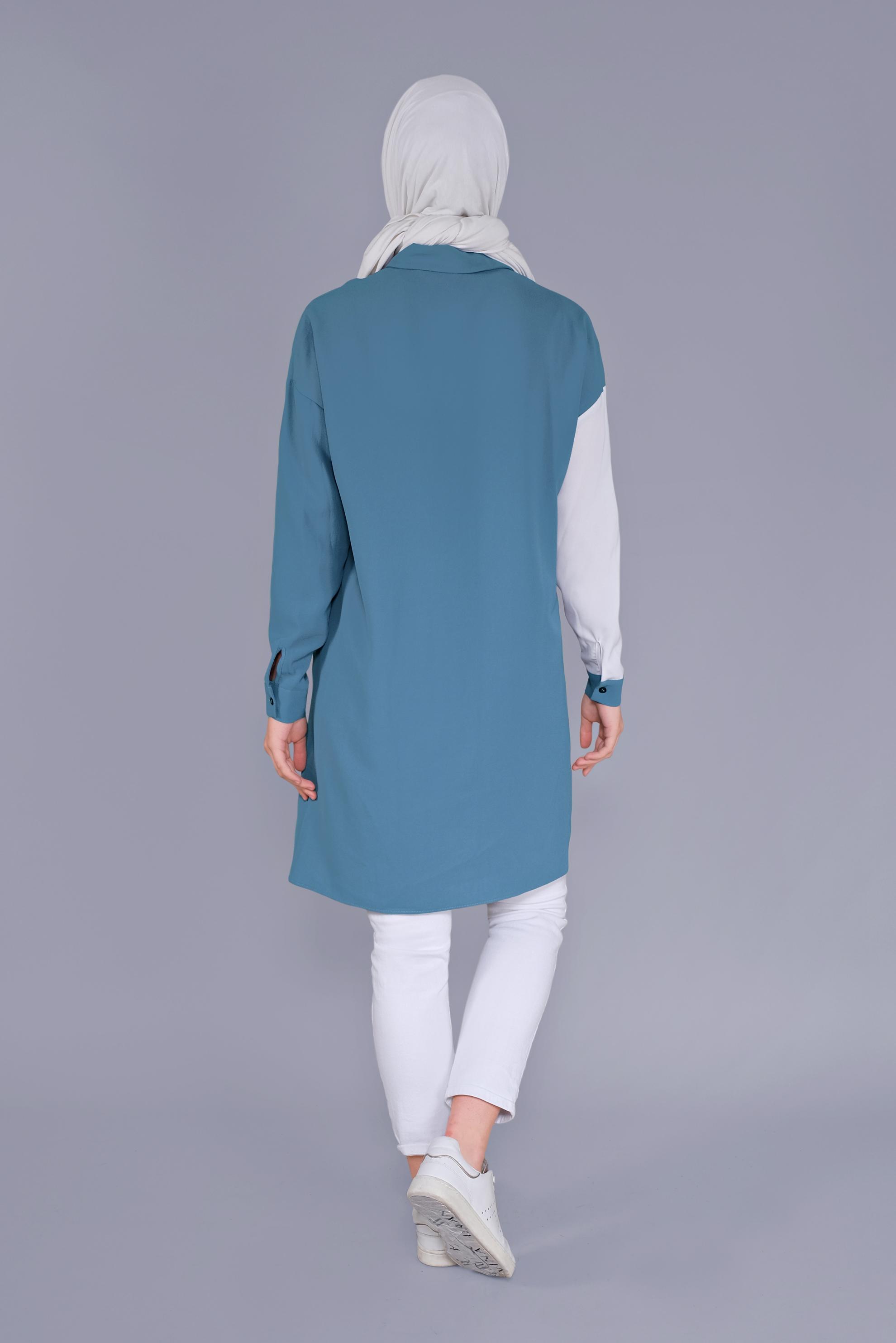 Tesettür giyim MAVİ TOKA DETAYLI DÜĞMELİ TUNİK 41541