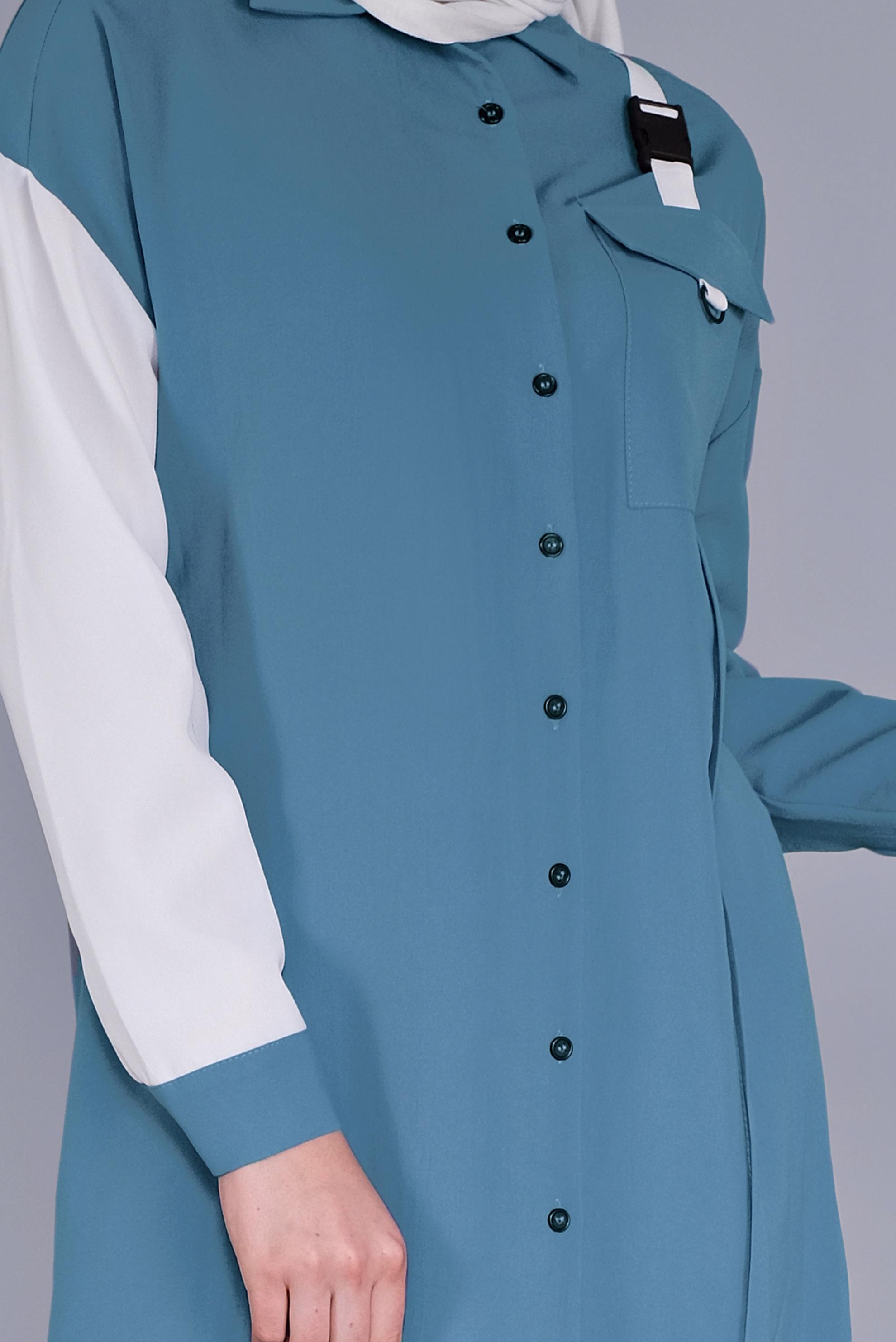 Tesettür giyim MAVİ TOKA DETAYLI DÜĞMELİ TUNİK 41541